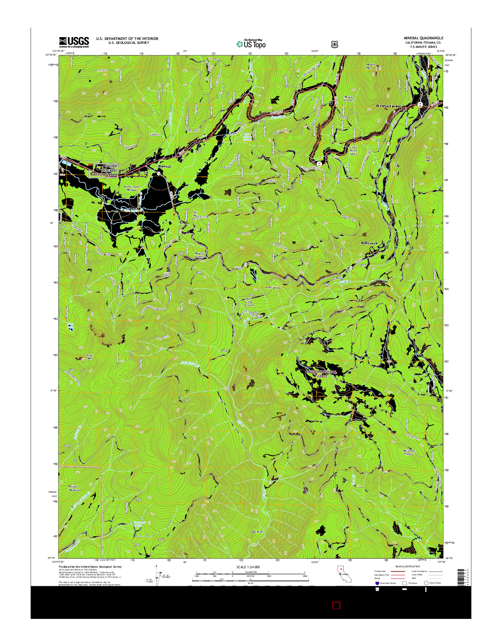 USGS US TOPO 7.5-MINUTE MAP FOR MINERAL, CA 2015