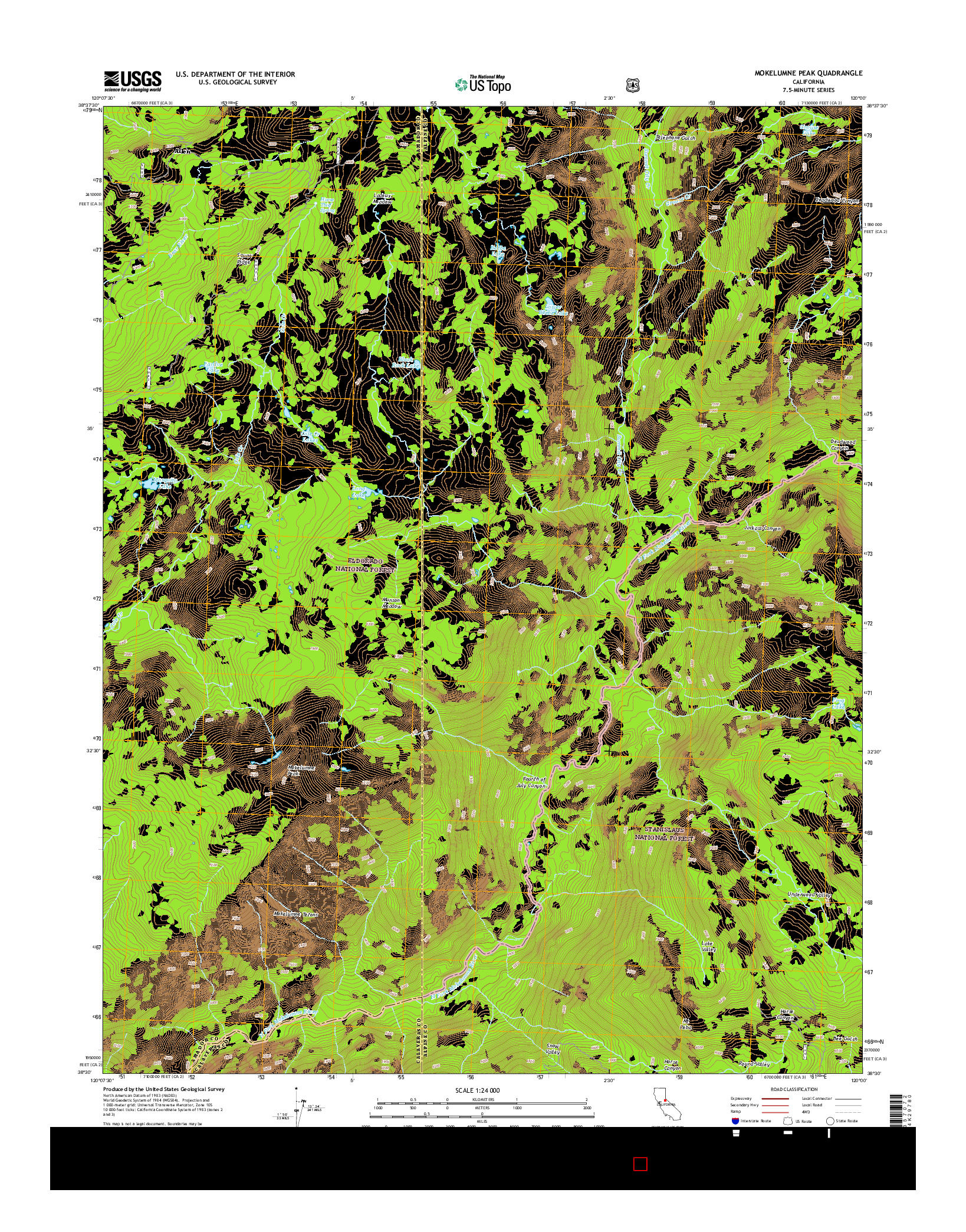 USGS US TOPO 7.5-MINUTE MAP FOR MOKELUMNE PEAK, CA 2015