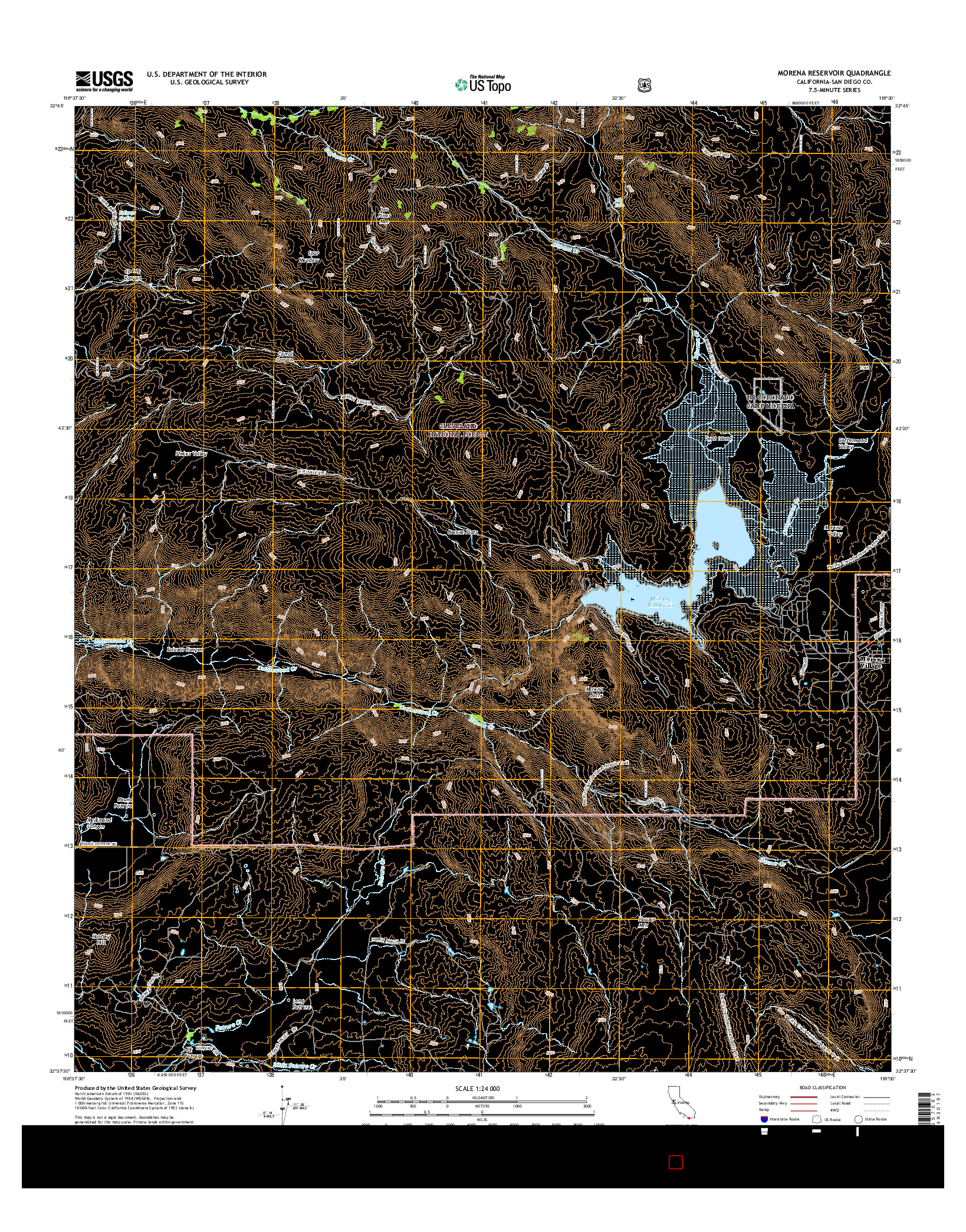 USGS US TOPO 7.5-MINUTE MAP FOR MORENA RESERVOIR, CA 2015