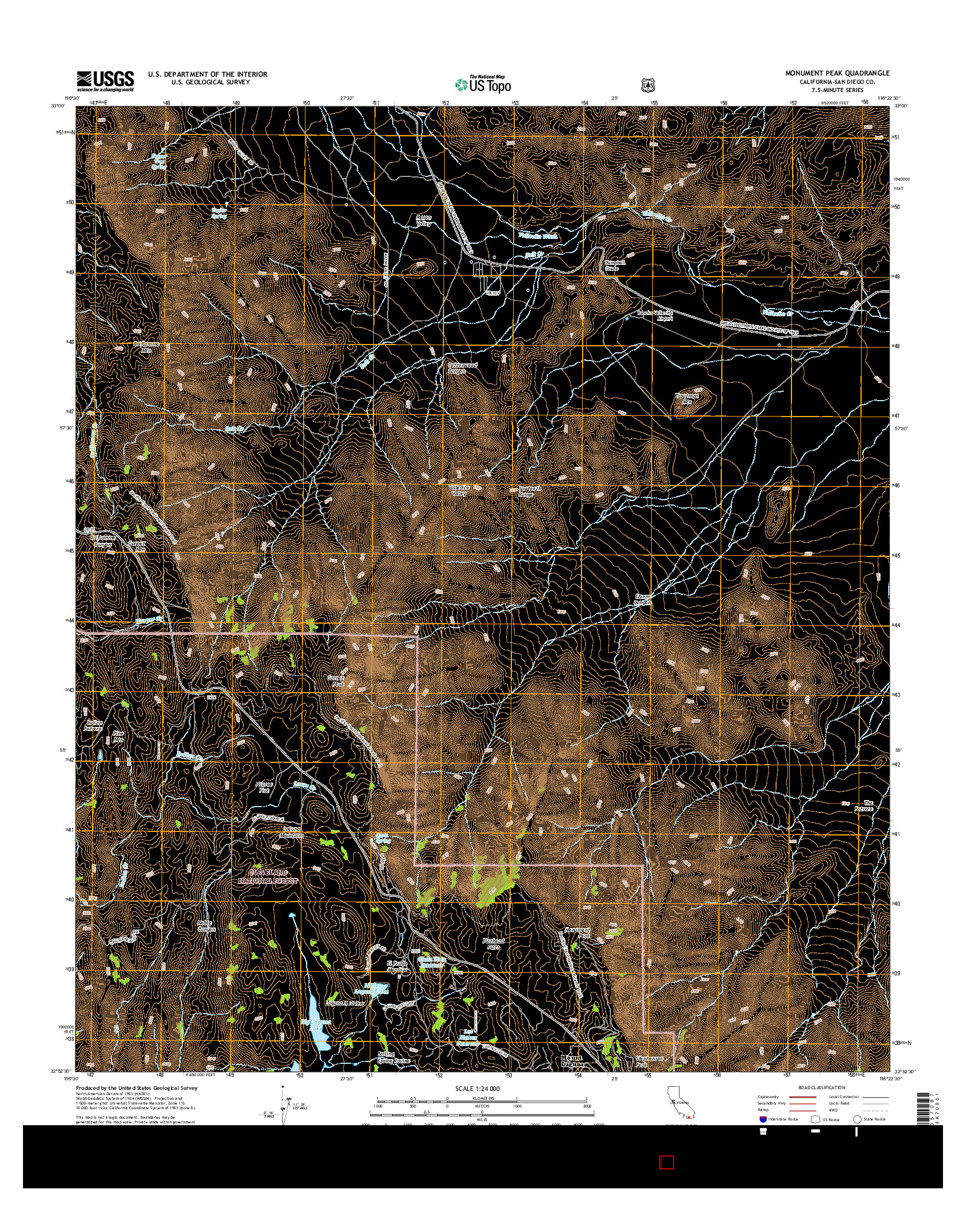 USGS US TOPO 7.5-MINUTE MAP FOR MONUMENT PEAK, CA 2015