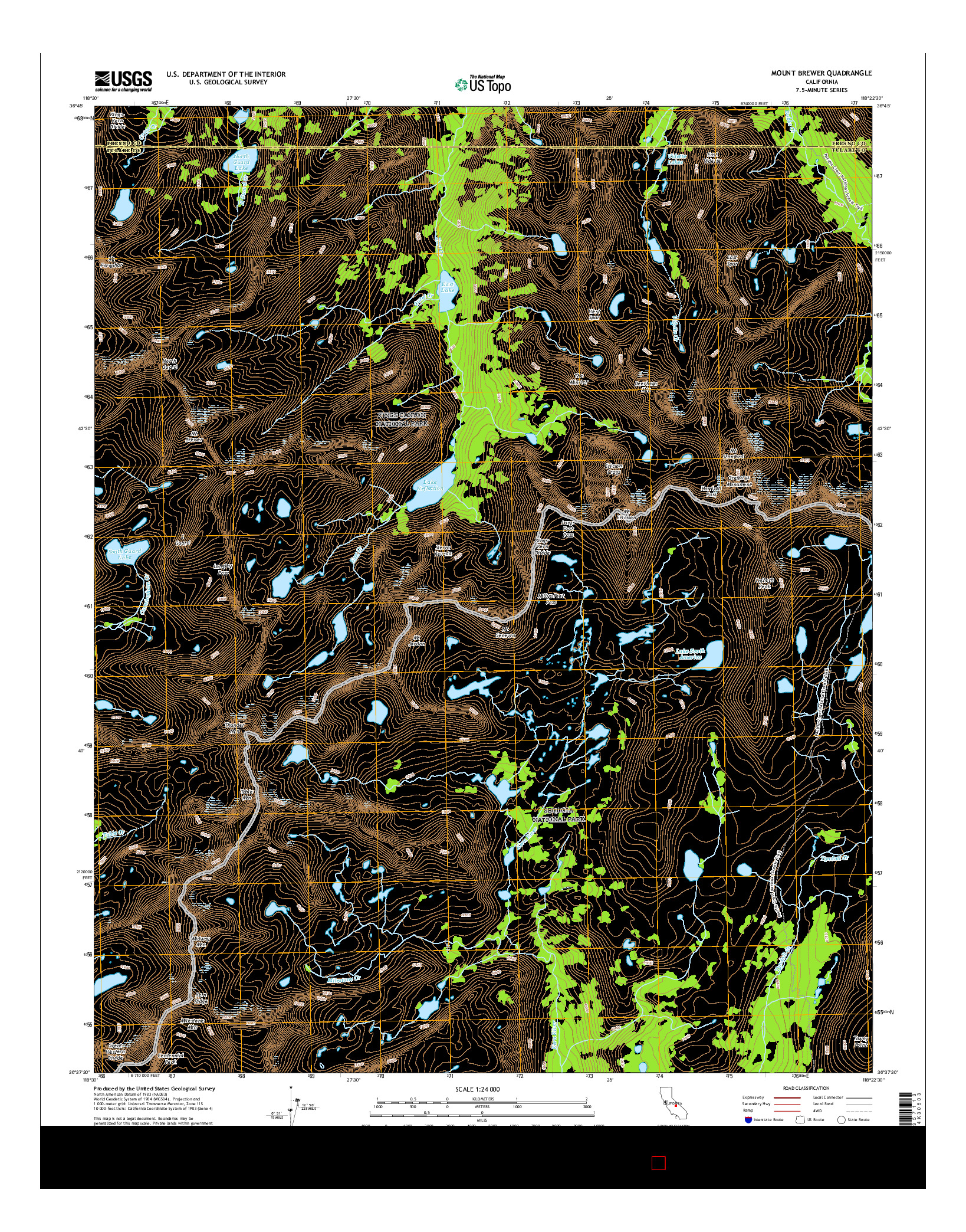 USGS US TOPO 7.5-MINUTE MAP FOR MOUNT BREWER, CA 2015