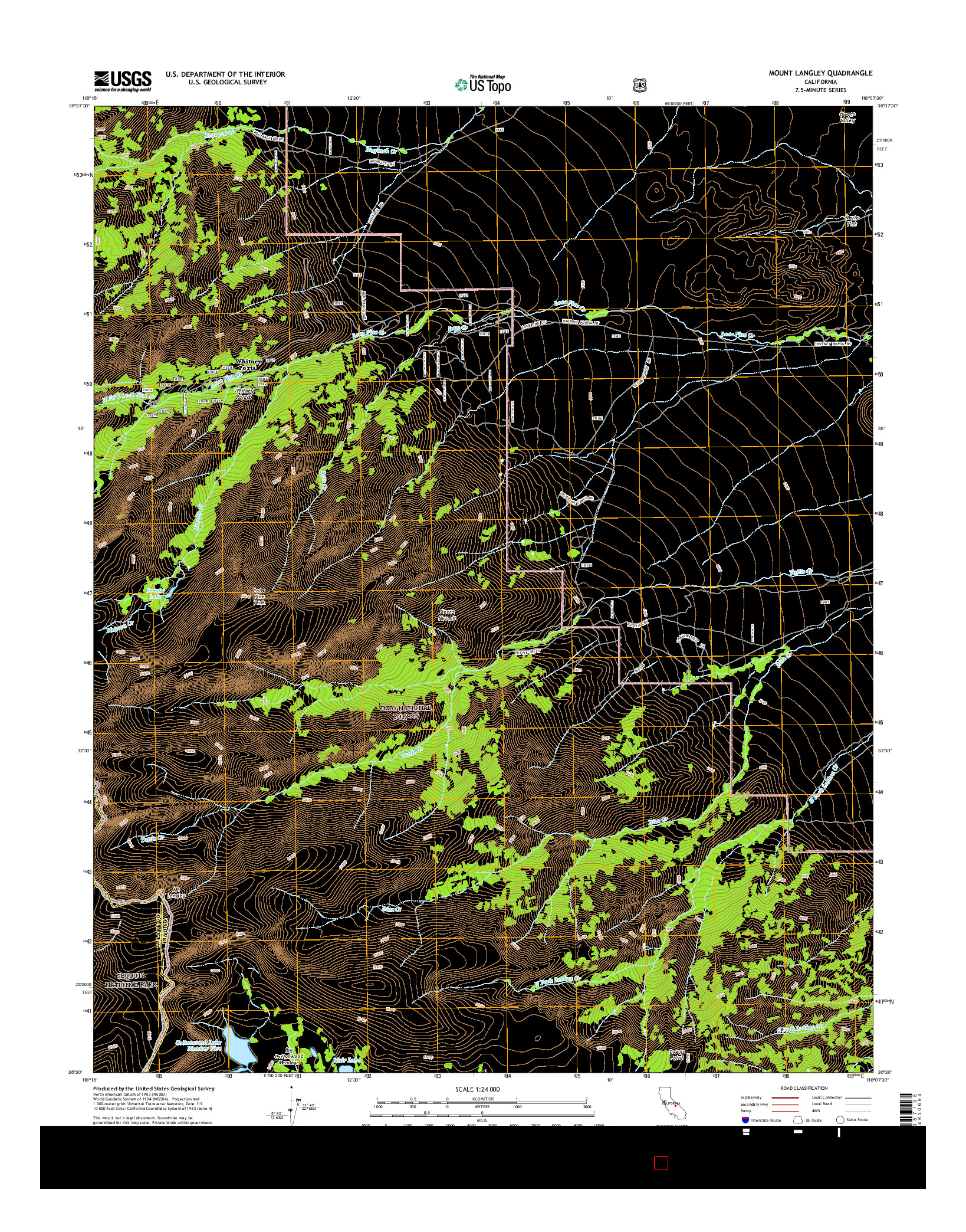 USGS US TOPO 7.5-MINUTE MAP FOR MOUNT LANGLEY, CA 2015