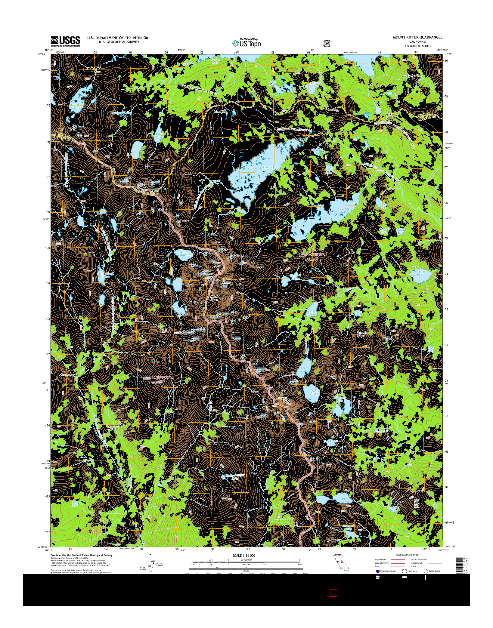 USGS US TOPO 7.5-MINUTE MAP FOR MOUNT RITTER, CA 2015