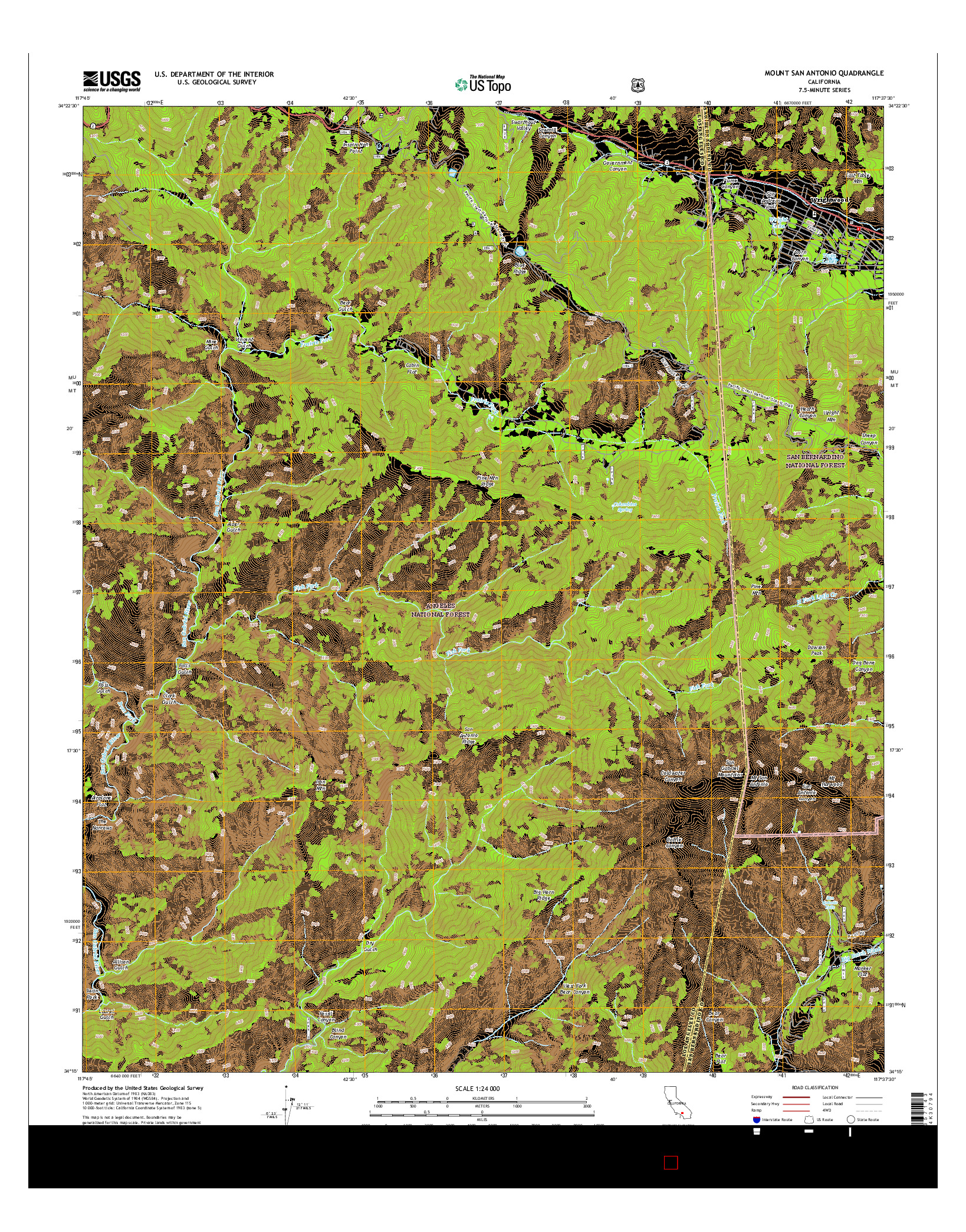 USGS US TOPO 7.5-MINUTE MAP FOR MOUNT SAN ANTONIO, CA 2015