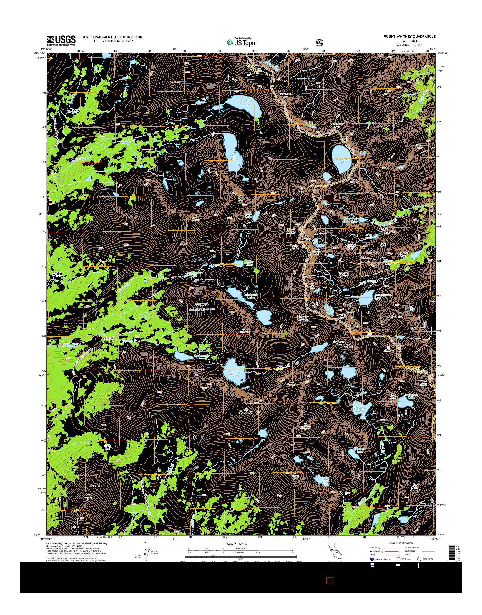 USGS US TOPO 7.5-MINUTE MAP FOR MOUNT WHITNEY, CA 2015