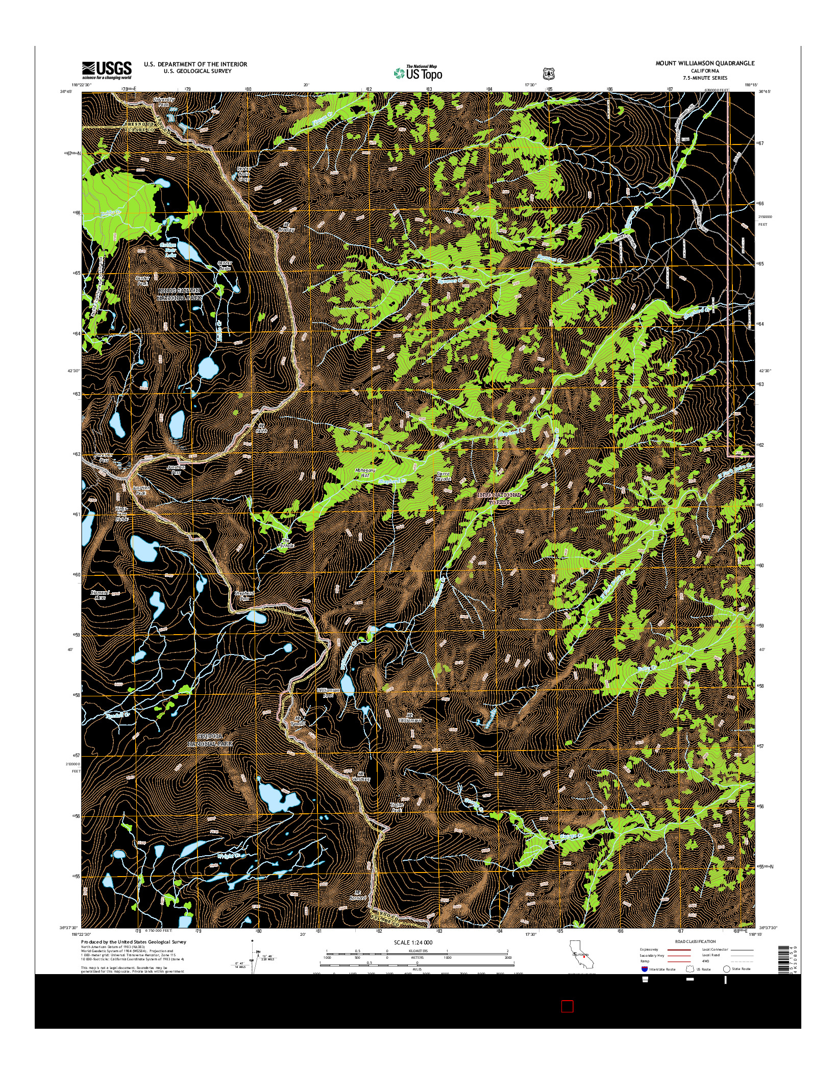 USGS US TOPO 7.5-MINUTE MAP FOR MOUNT WILLIAMSON, CA 2015