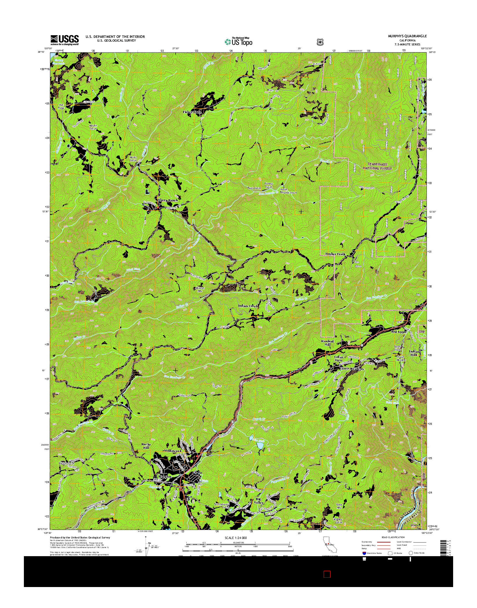 USGS US TOPO 7.5-MINUTE MAP FOR MURPHYS, CA 2015