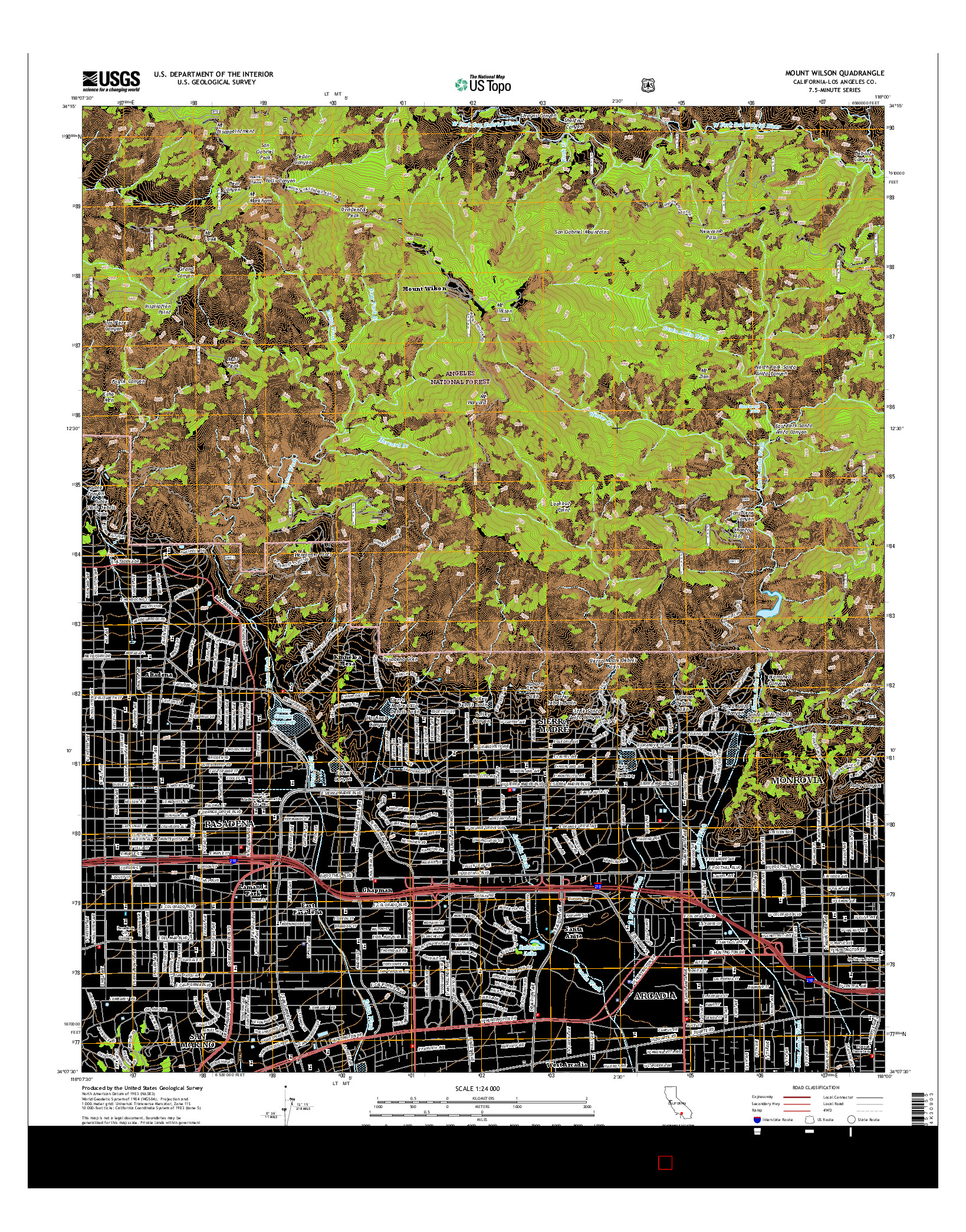 USGS US TOPO 7.5-MINUTE MAP FOR MOUNT WILSON, CA 2015