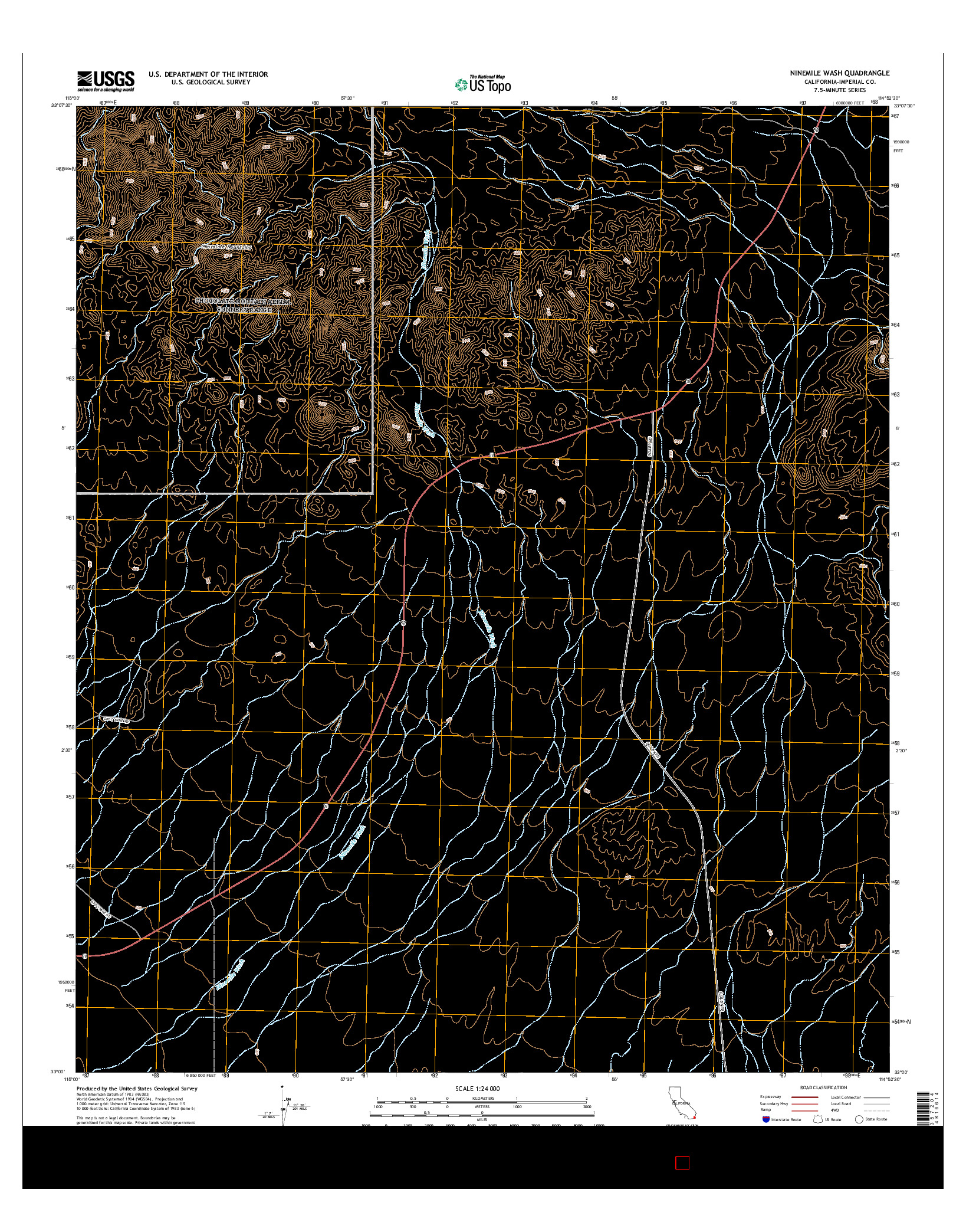 USGS US TOPO 7.5-MINUTE MAP FOR NINEMILE WASH, CA 2015