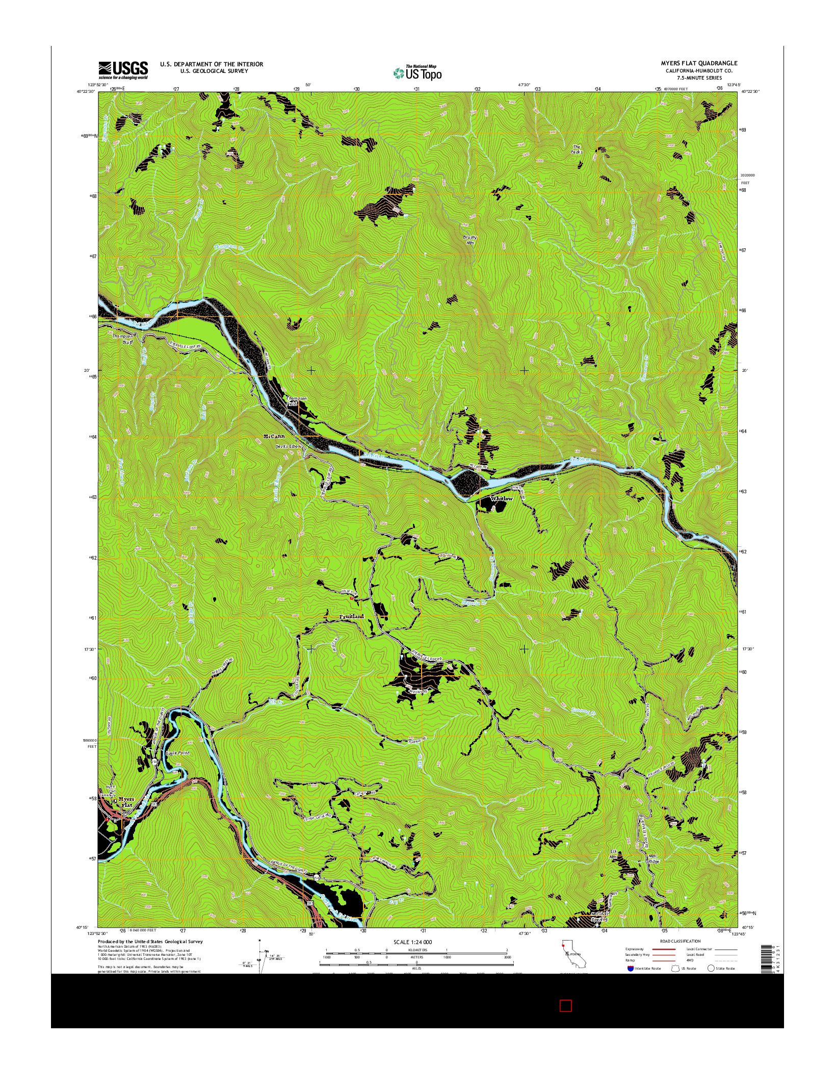 USGS US TOPO 7.5-MINUTE MAP FOR MYERS FLAT, CA 2015