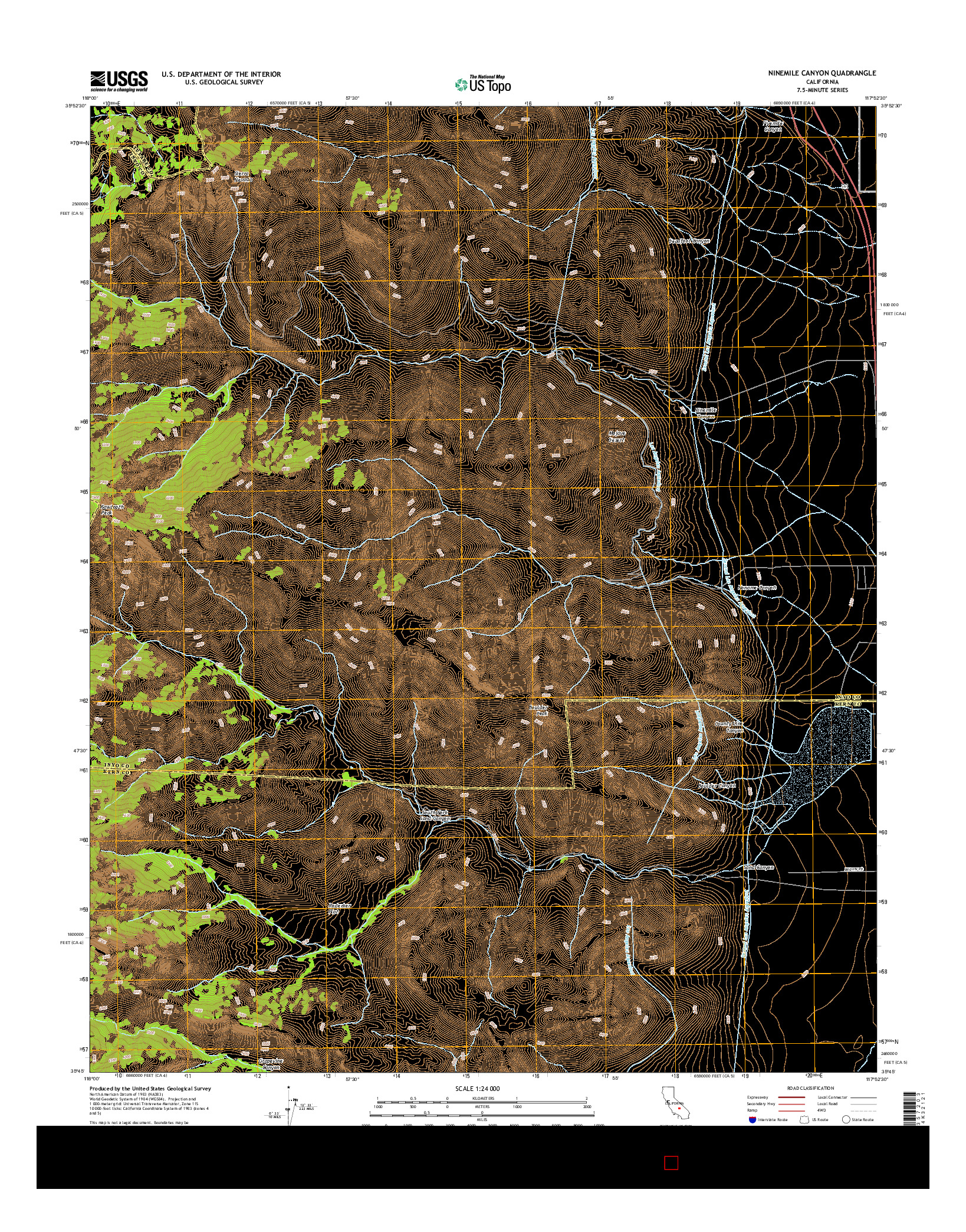 USGS US TOPO 7.5-MINUTE MAP FOR NINEMILE CANYON, CA 2015