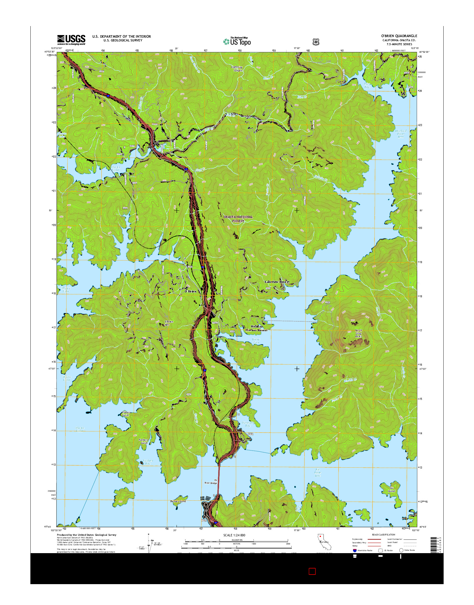 USGS US TOPO 7.5-MINUTE MAP FOR O'BRIEN, CA 2015
