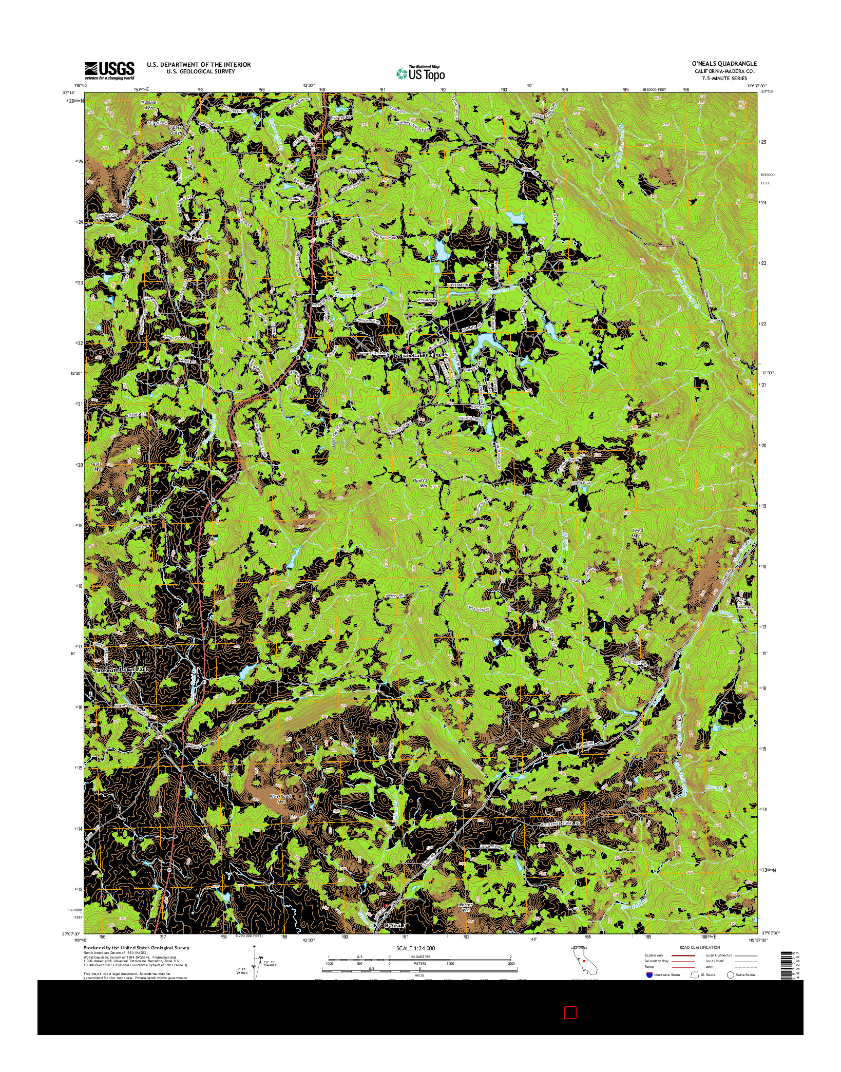 USGS US TOPO 7.5-MINUTE MAP FOR O'NEALS, CA 2015