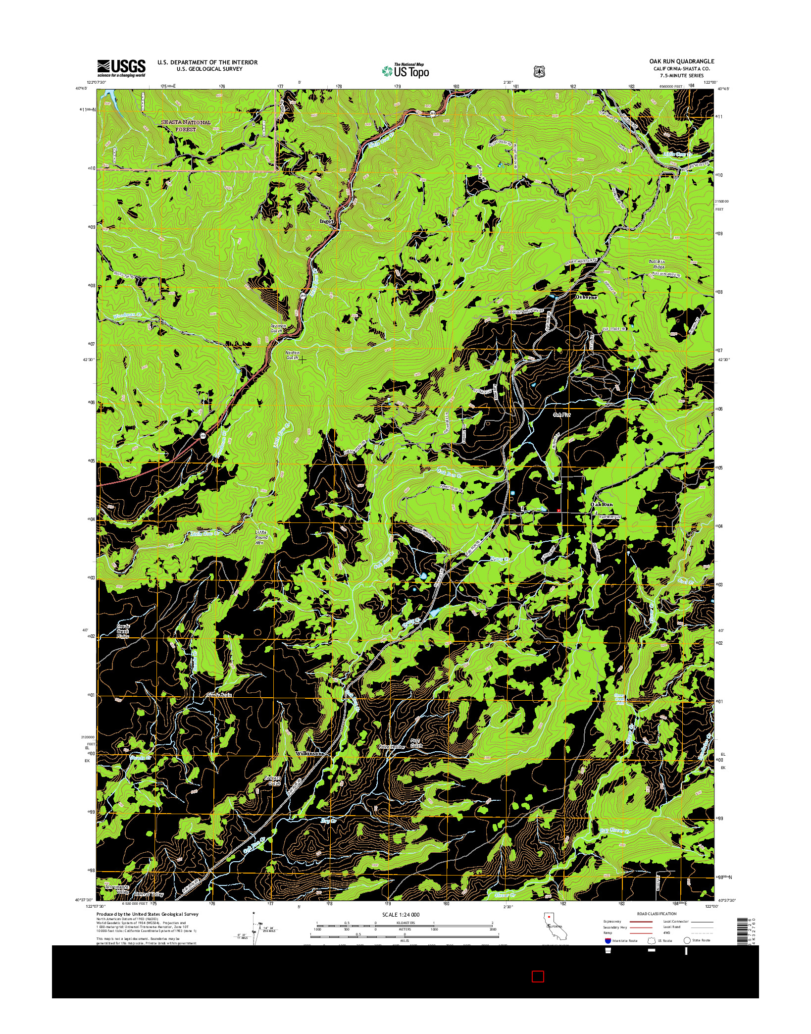USGS US TOPO 7.5-MINUTE MAP FOR OAK RUN, CA 2015