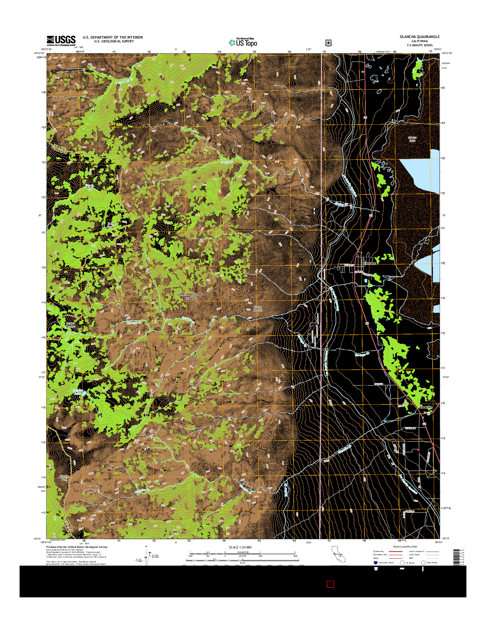 USGS US TOPO 7.5-MINUTE MAP FOR OLANCHA, CA 2015