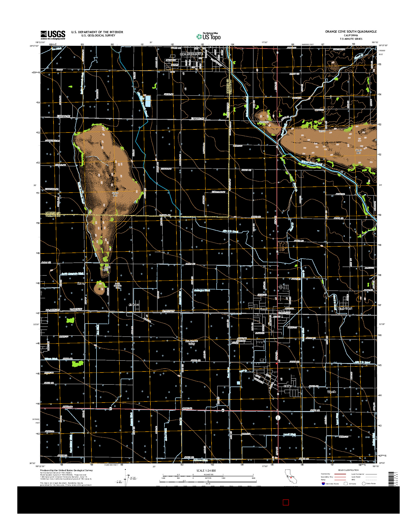 USGS US TOPO 7.5-MINUTE MAP FOR ORANGE COVE SOUTH, CA 2015