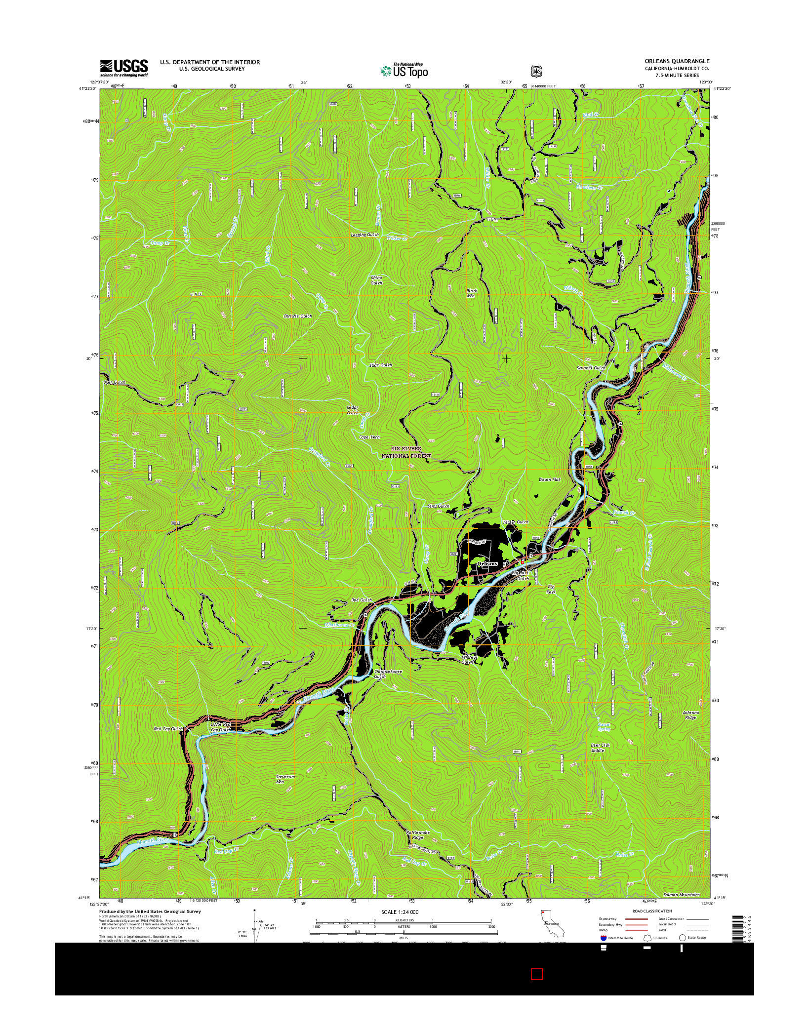 USGS US TOPO 7.5-MINUTE MAP FOR ORLEANS, CA 2015