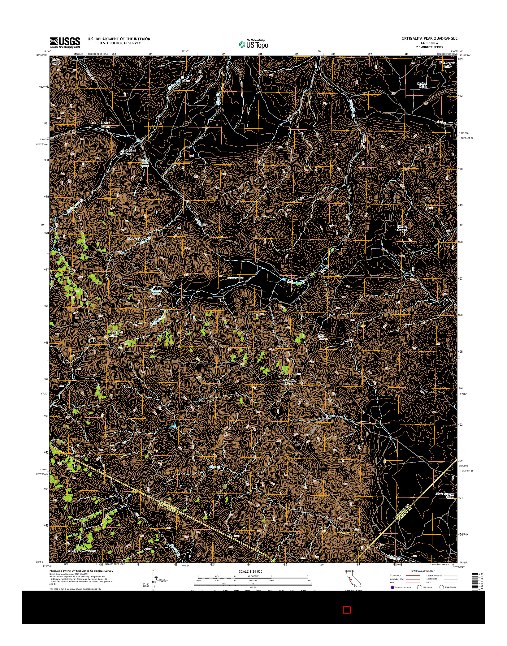 USGS US TOPO 7.5-MINUTE MAP FOR ORTIGALITA PEAK, CA 2015