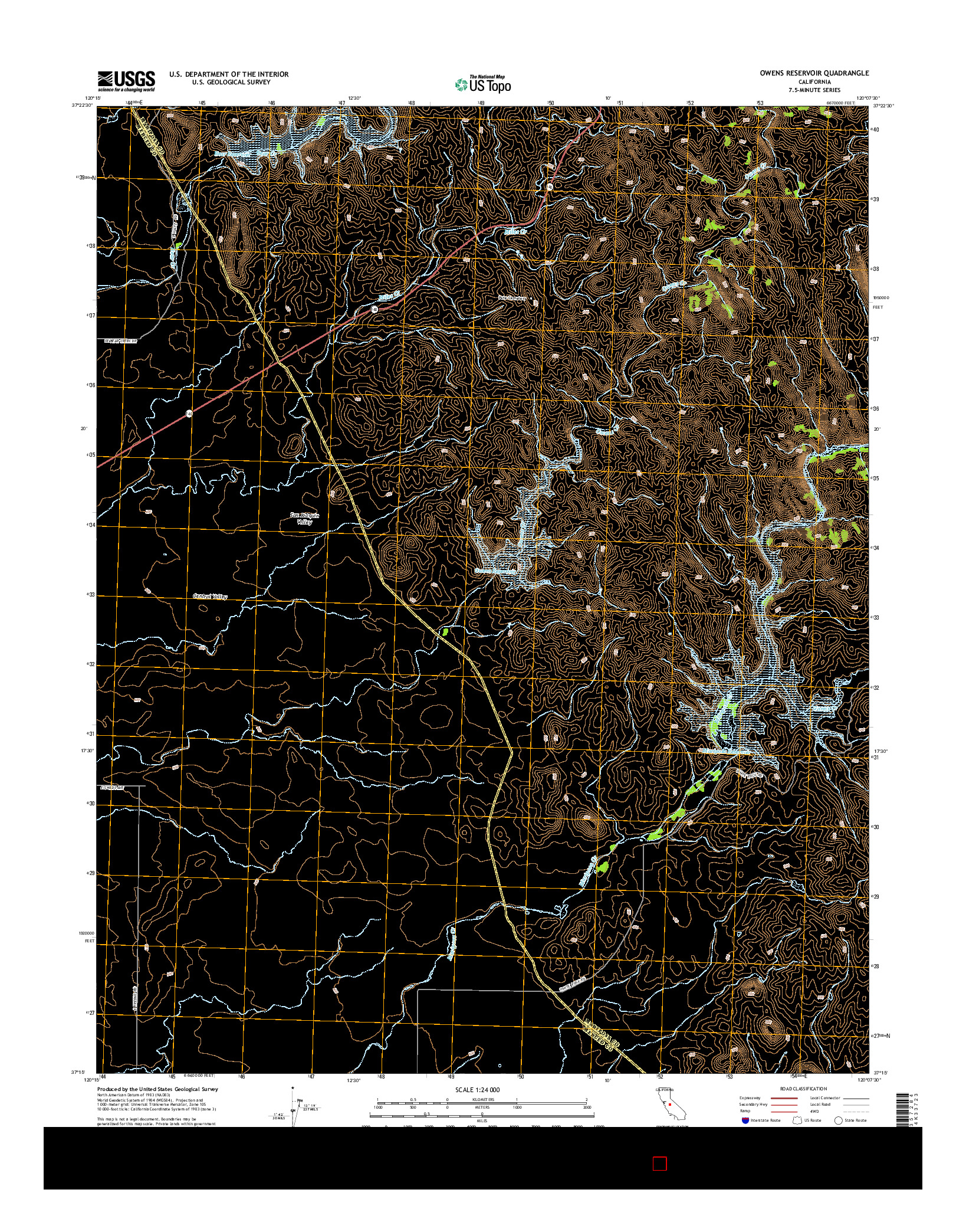 USGS US TOPO 7.5-MINUTE MAP FOR OWENS RESERVOIR, CA 2015