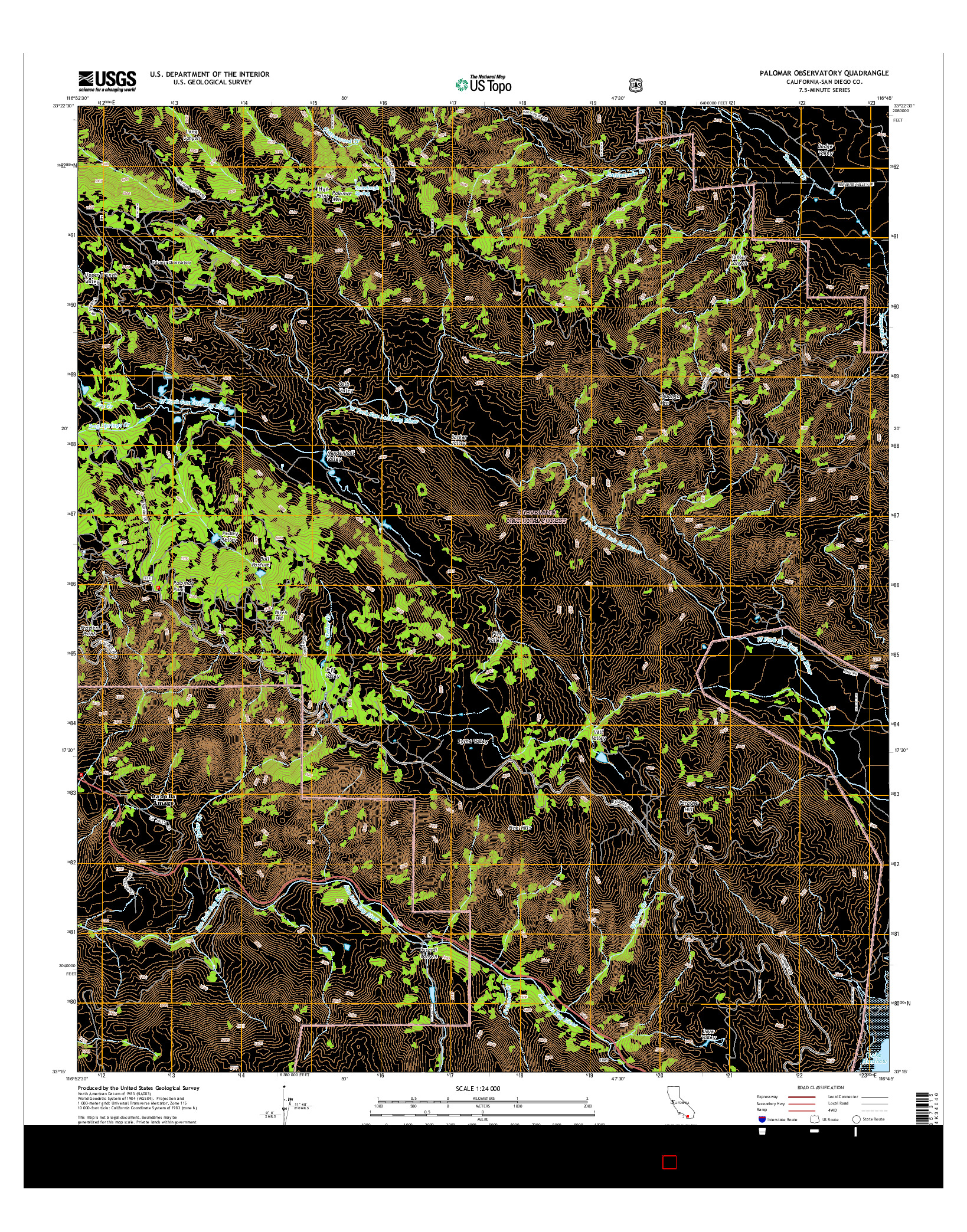 USGS US TOPO 7.5-MINUTE MAP FOR PALOMAR OBSERVATORY, CA 2015