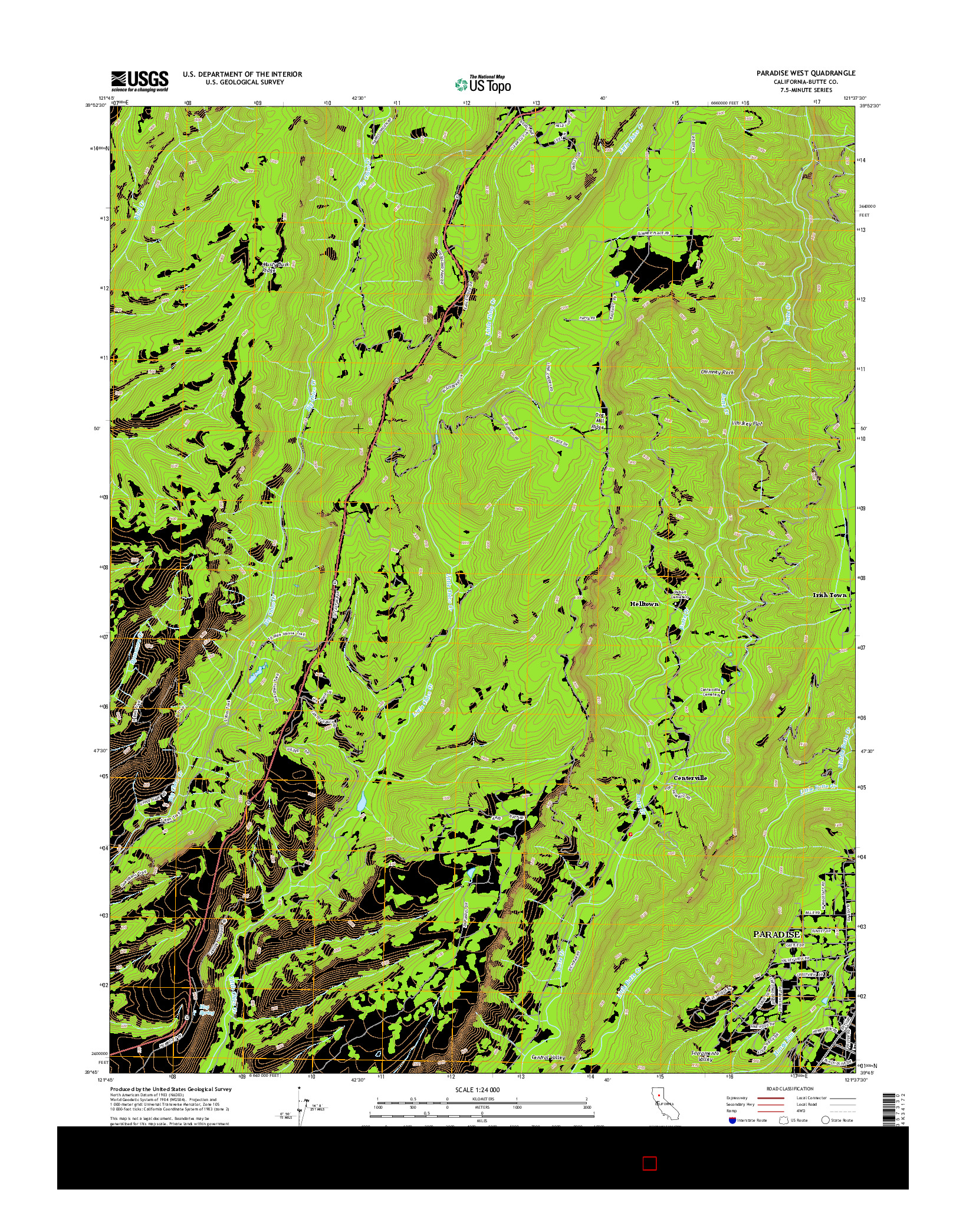 USGS US TOPO 7.5-MINUTE MAP FOR PARADISE WEST, CA 2015