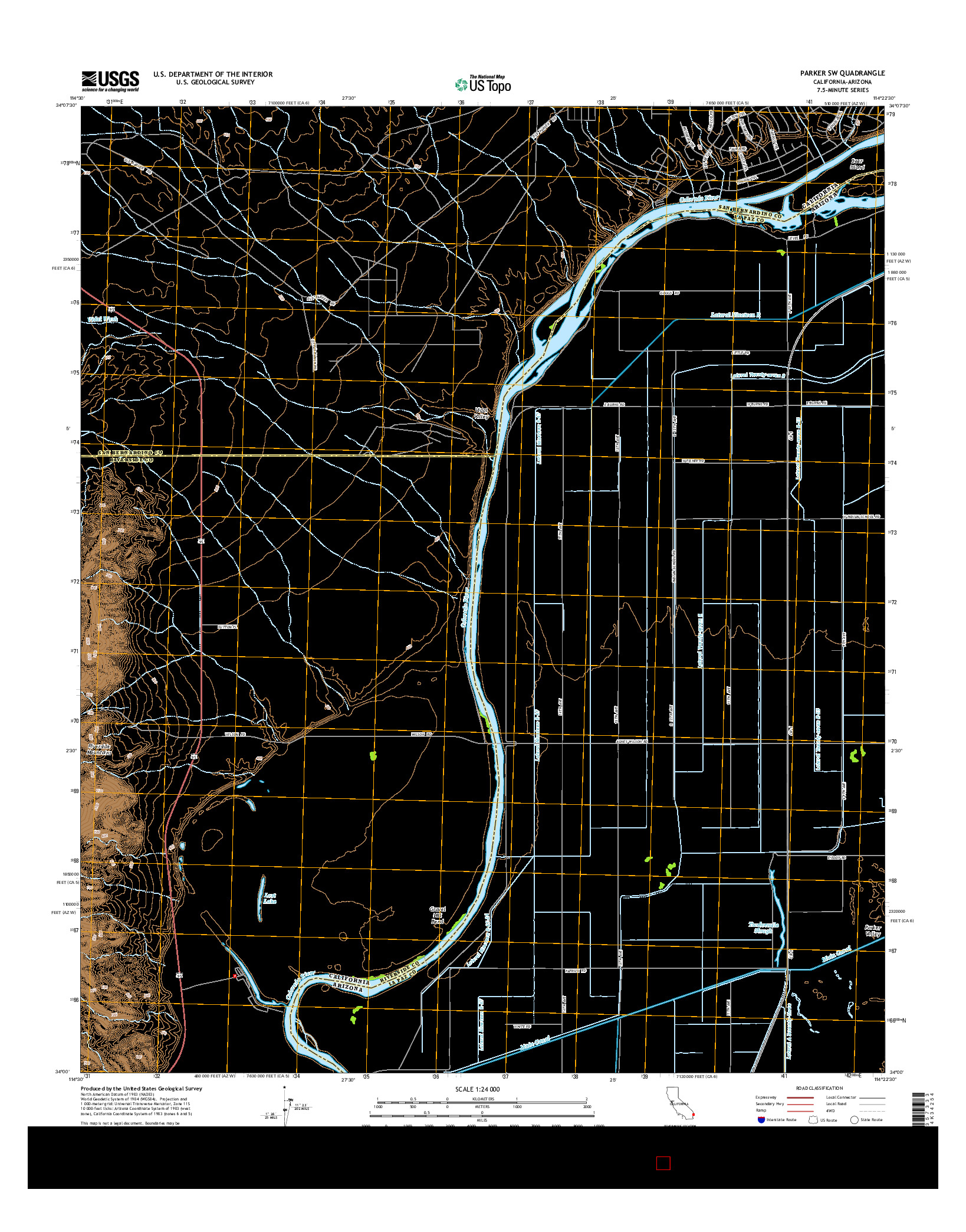 USGS US TOPO 7.5-MINUTE MAP FOR PARKER SW, CA-AZ 2015