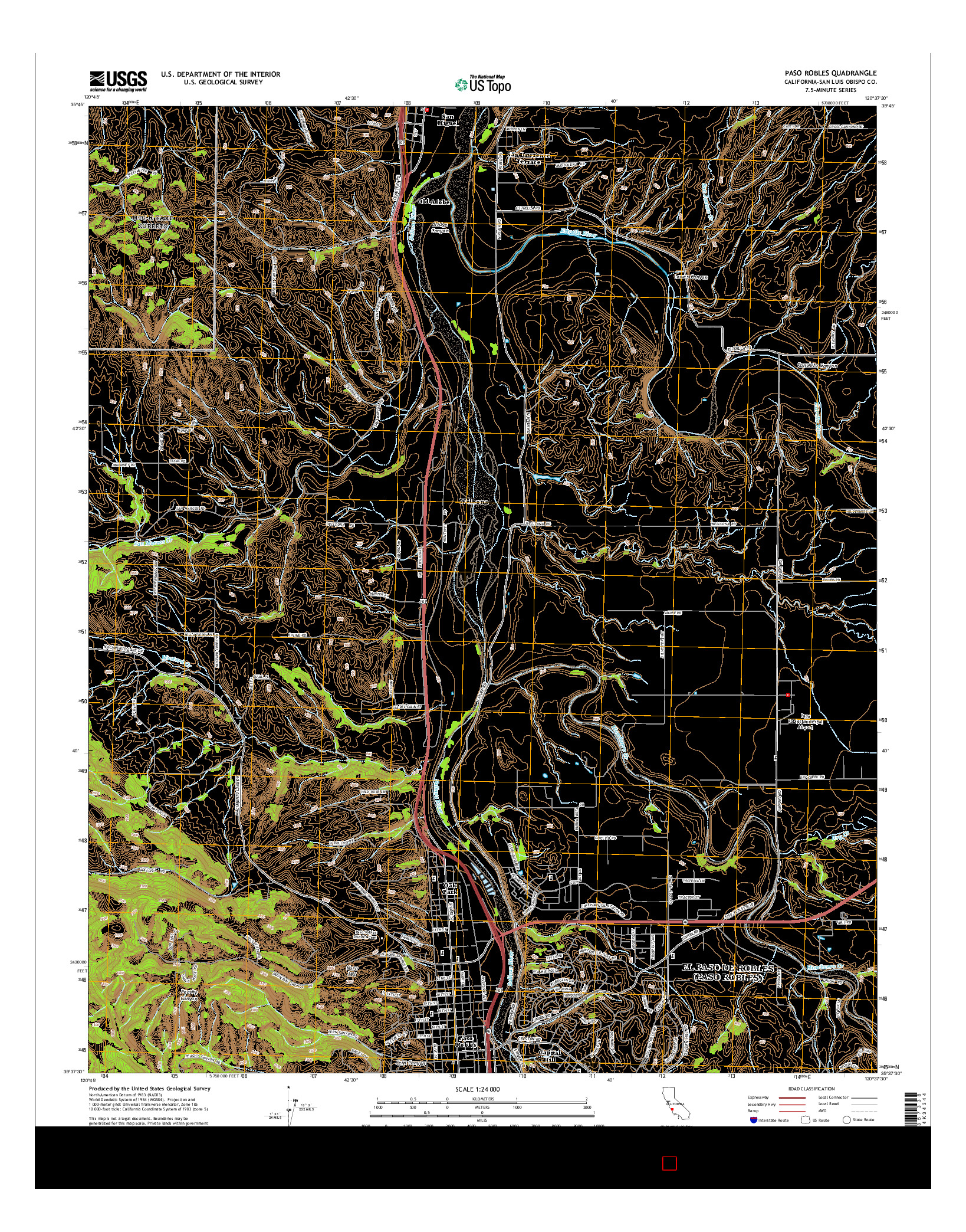 USGS US TOPO 7.5-MINUTE MAP FOR PASO ROBLES, CA 2015