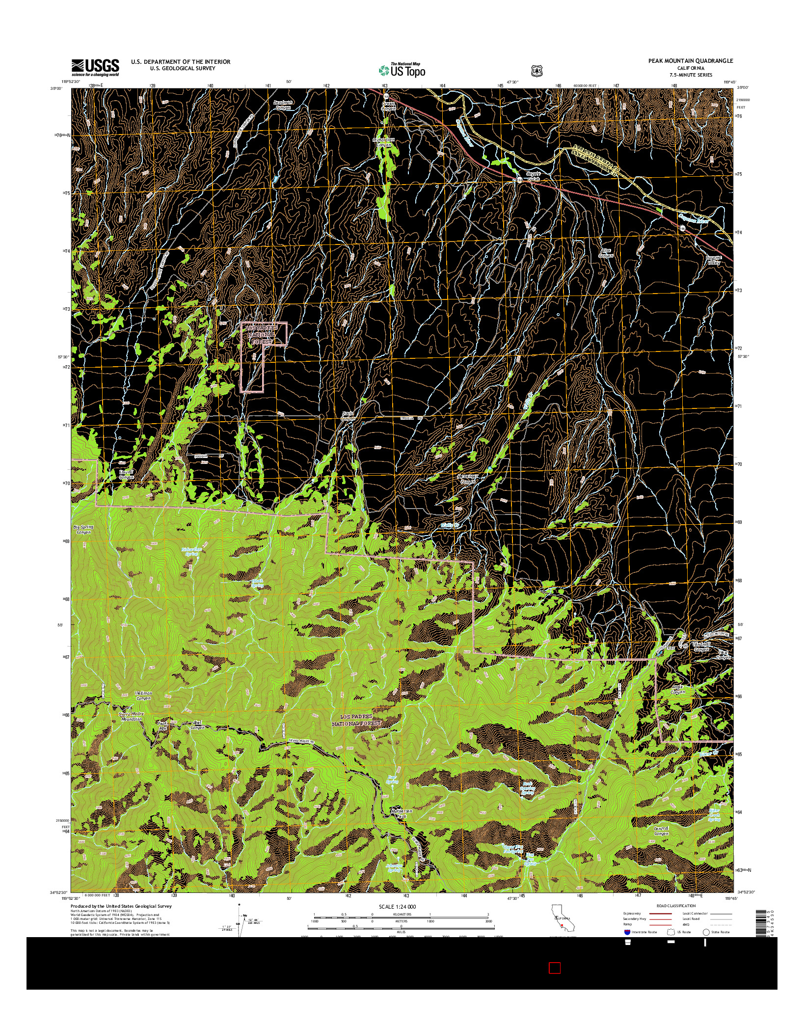 USGS US TOPO 7.5-MINUTE MAP FOR PEAK MOUNTAIN, CA 2015