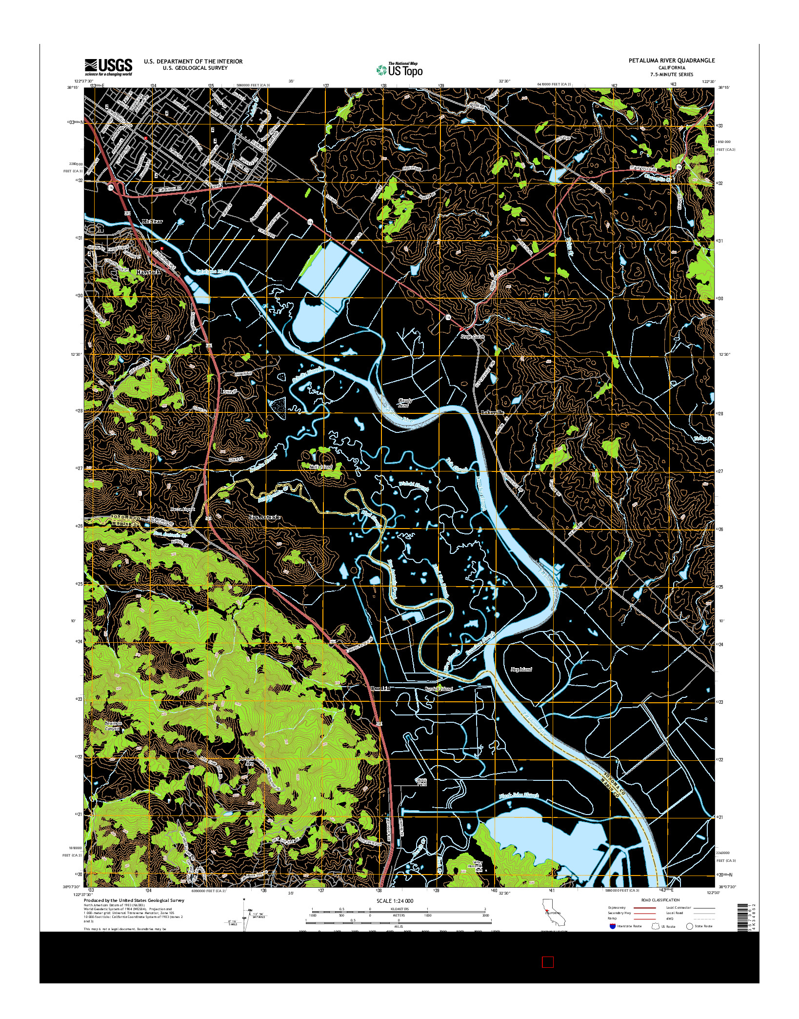USGS US TOPO 7.5-MINUTE MAP FOR PETALUMA RIVER, CA 2015