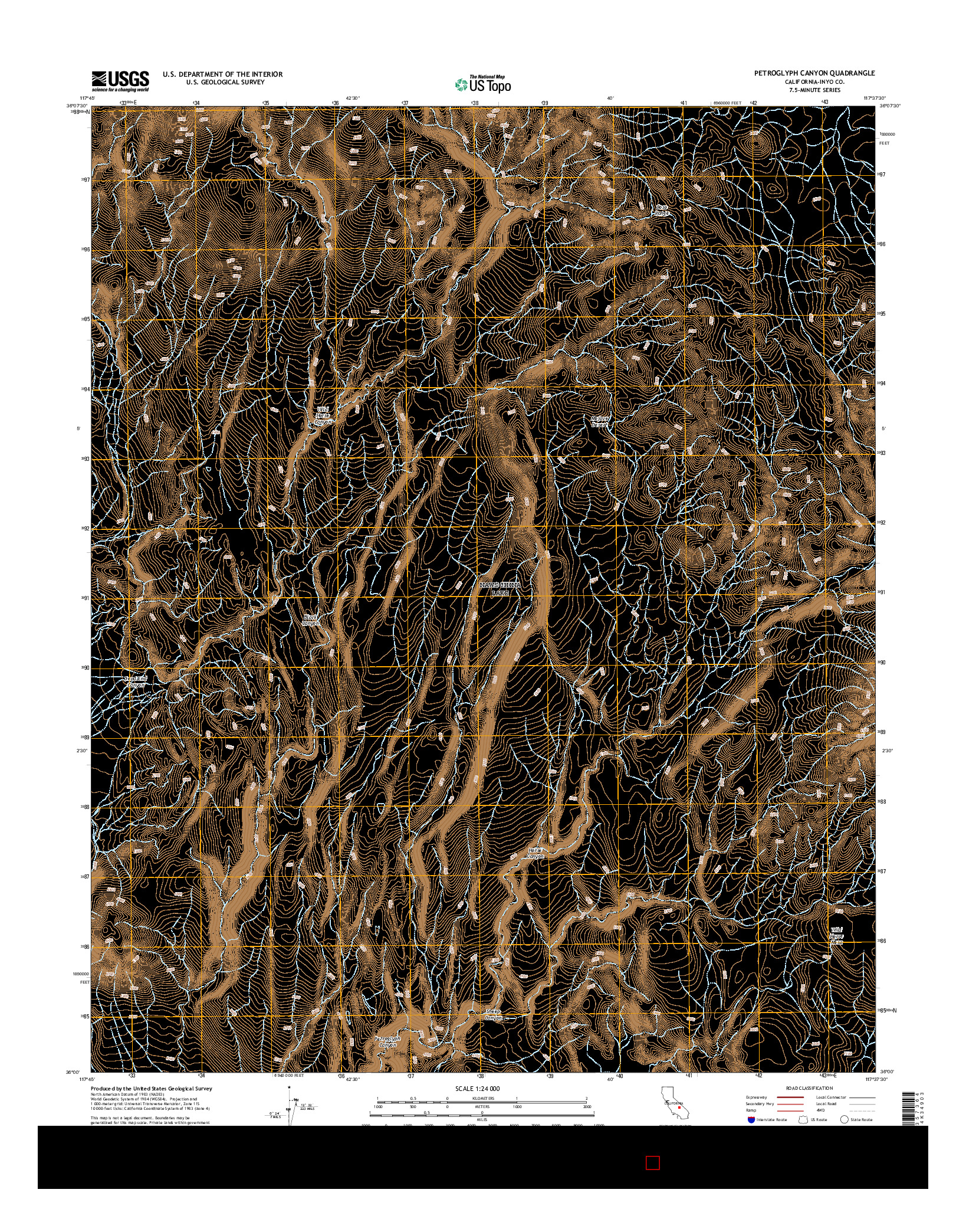 USGS US TOPO 7.5-MINUTE MAP FOR PETROGLYPH CANYON, CA 2015