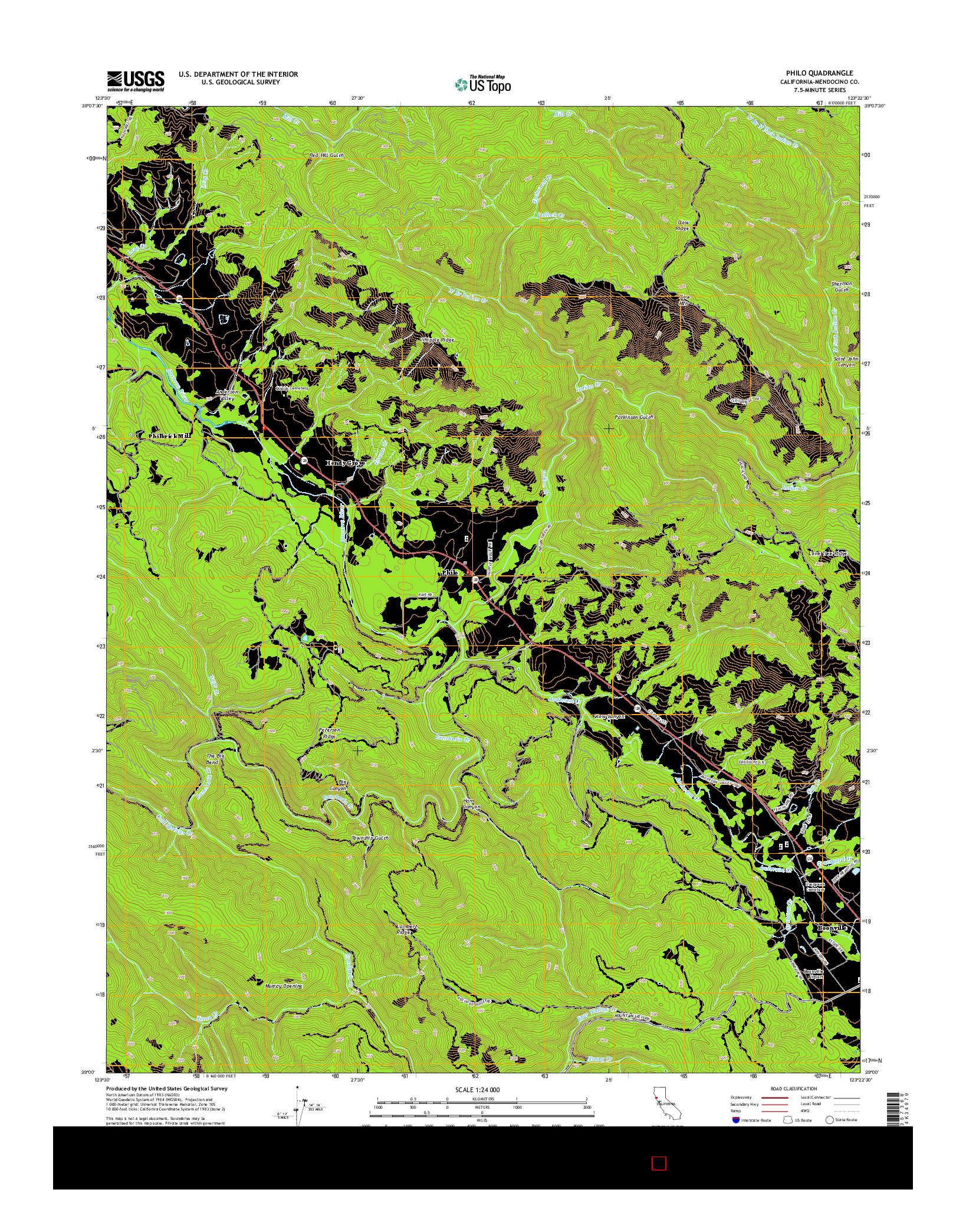 USGS US TOPO 7.5-MINUTE MAP FOR PHILO, CA 2015