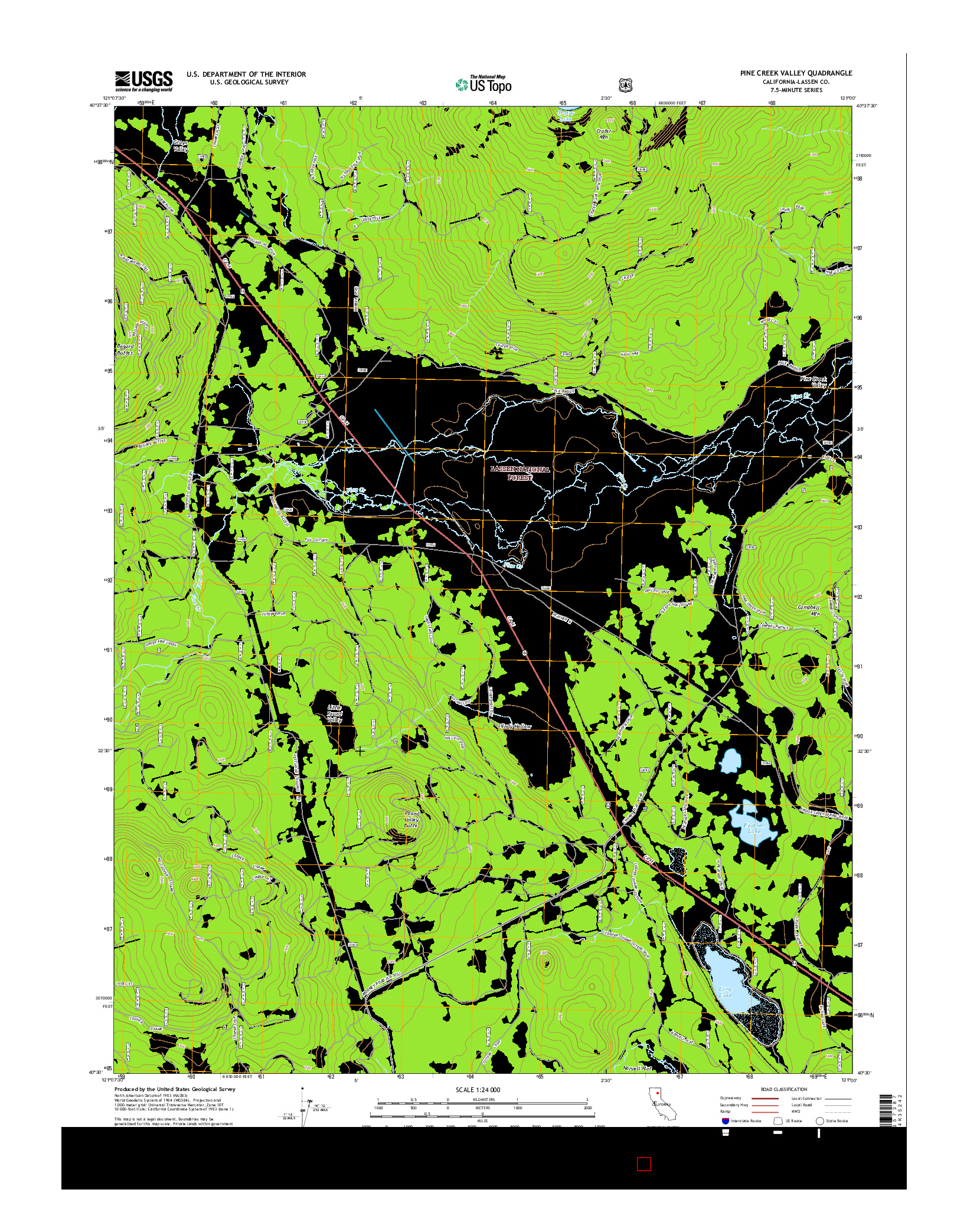 USGS US TOPO 7.5-MINUTE MAP FOR PINE CREEK VALLEY, CA 2015