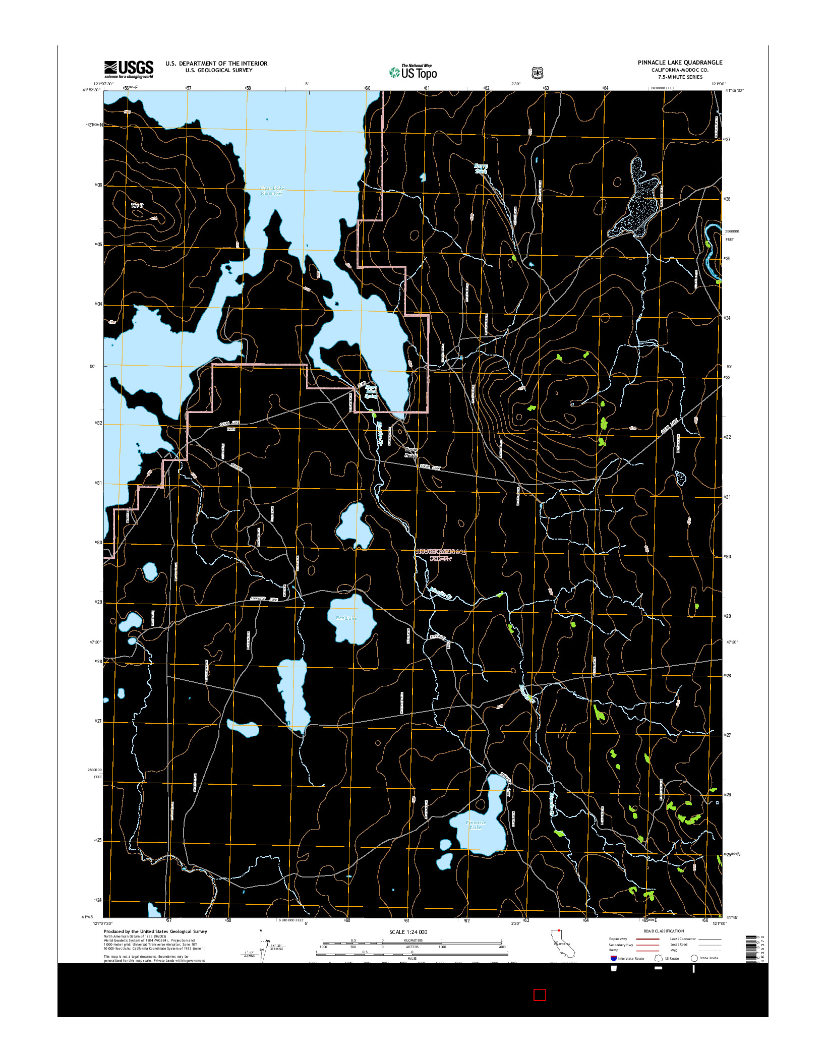 USGS US TOPO 7.5-MINUTE MAP FOR PINNACLE LAKE, CA 2015