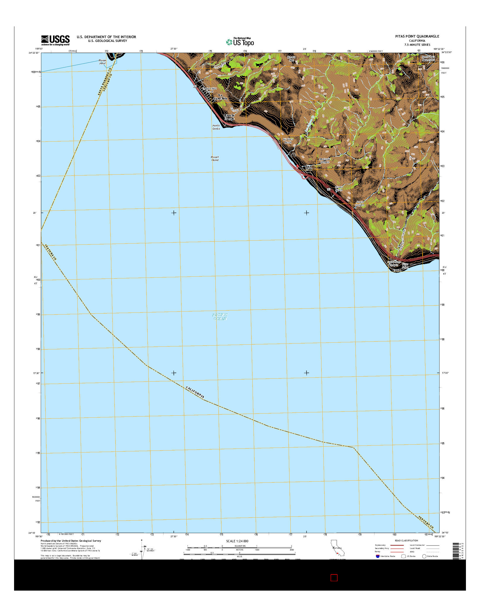 USGS US TOPO 7.5-MINUTE MAP FOR PITAS POINT, CA 2015