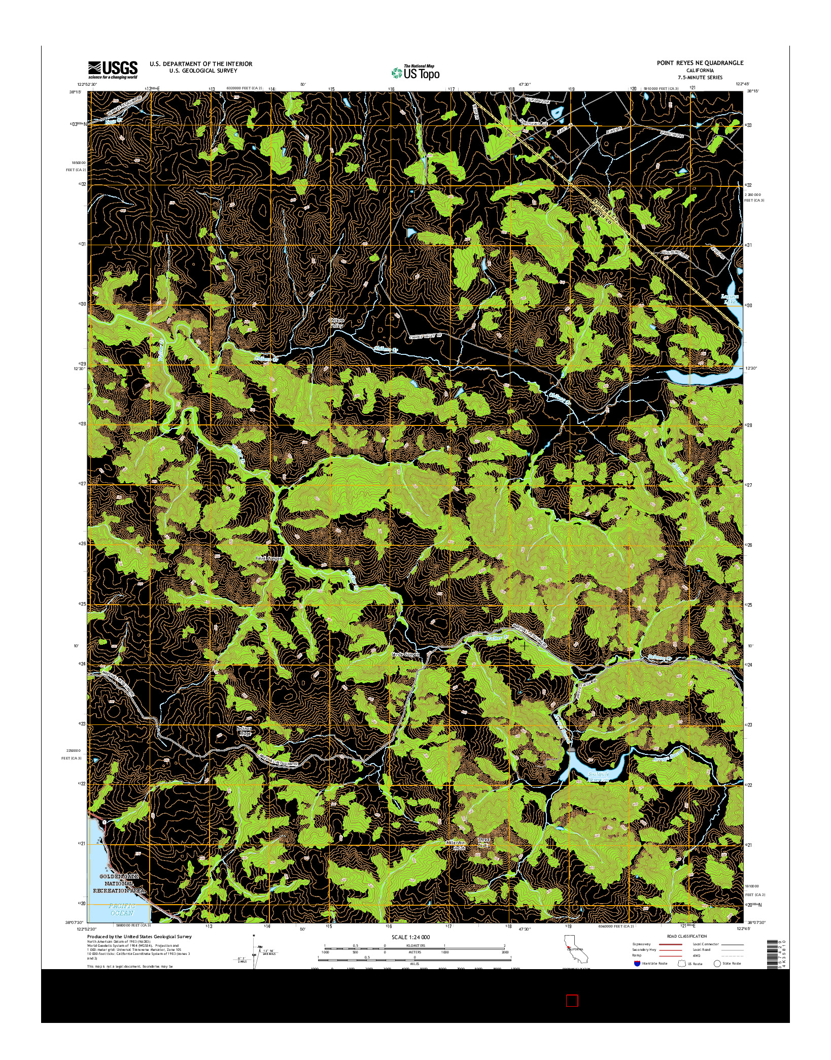 USGS US TOPO 7.5-MINUTE MAP FOR POINT REYES NE, CA 2015