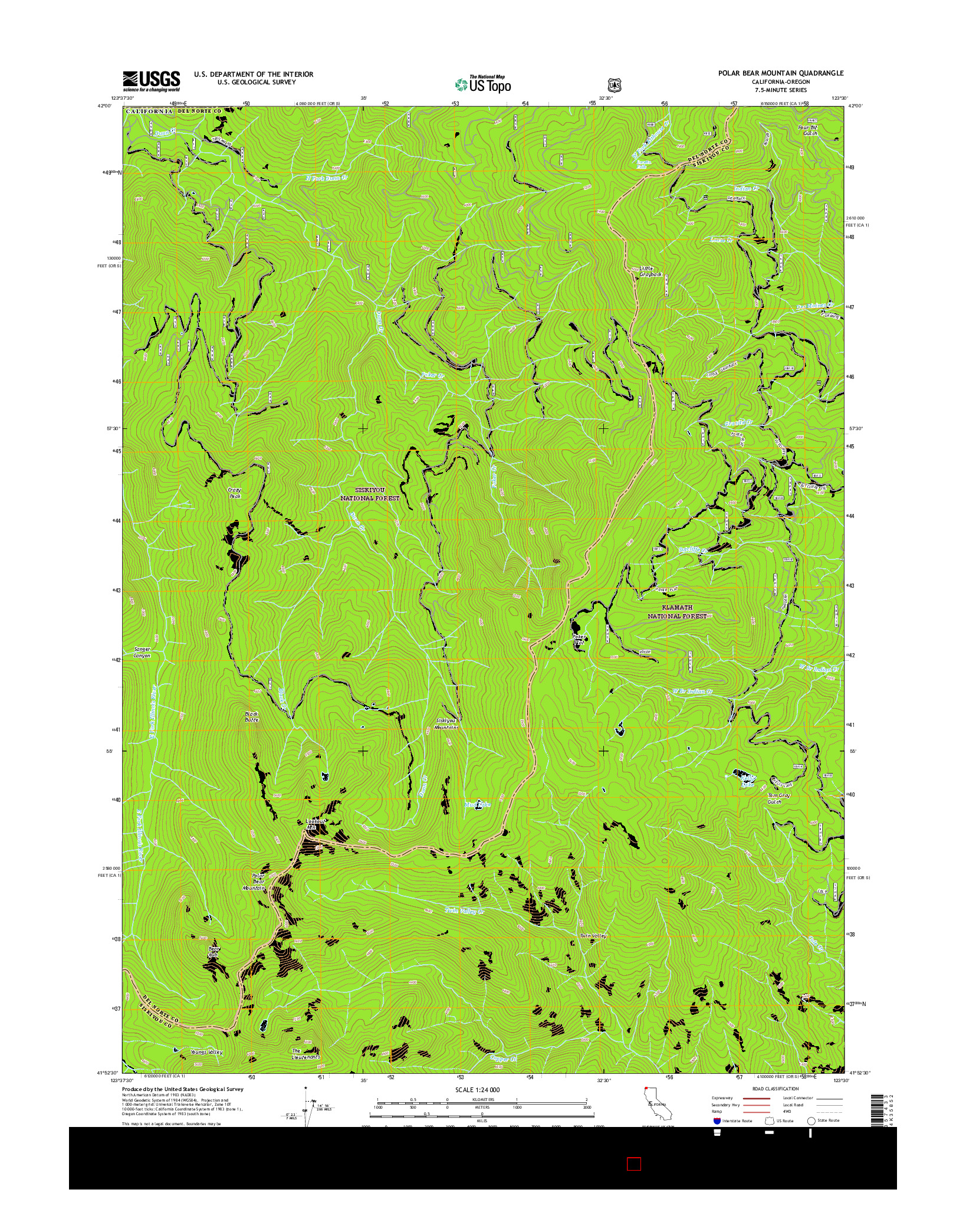 USGS US TOPO 7.5-MINUTE MAP FOR POLAR BEAR MOUNTAIN, CA-OR 2015