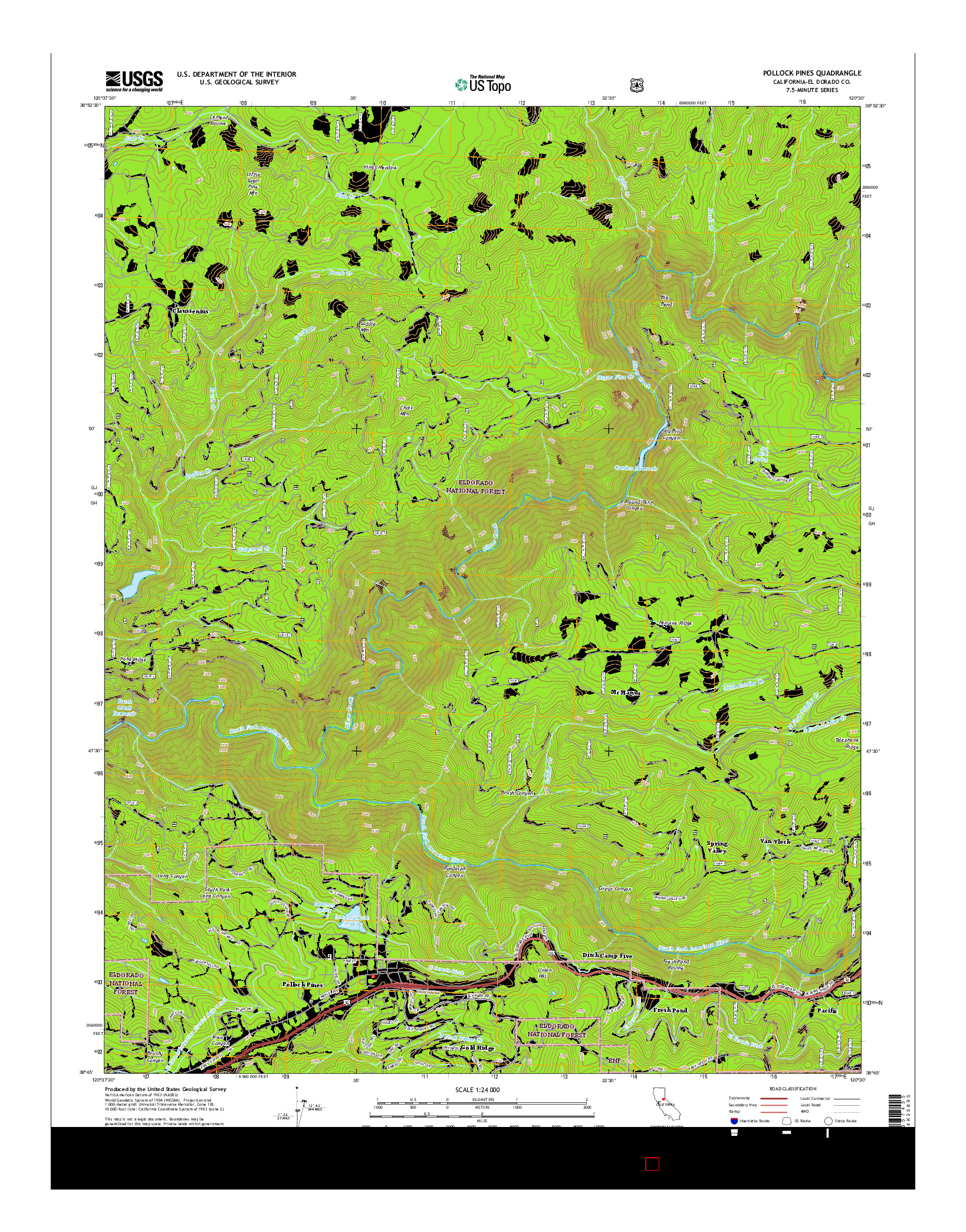 USGS US TOPO 7.5-MINUTE MAP FOR POLLOCK PINES, CA 2015
