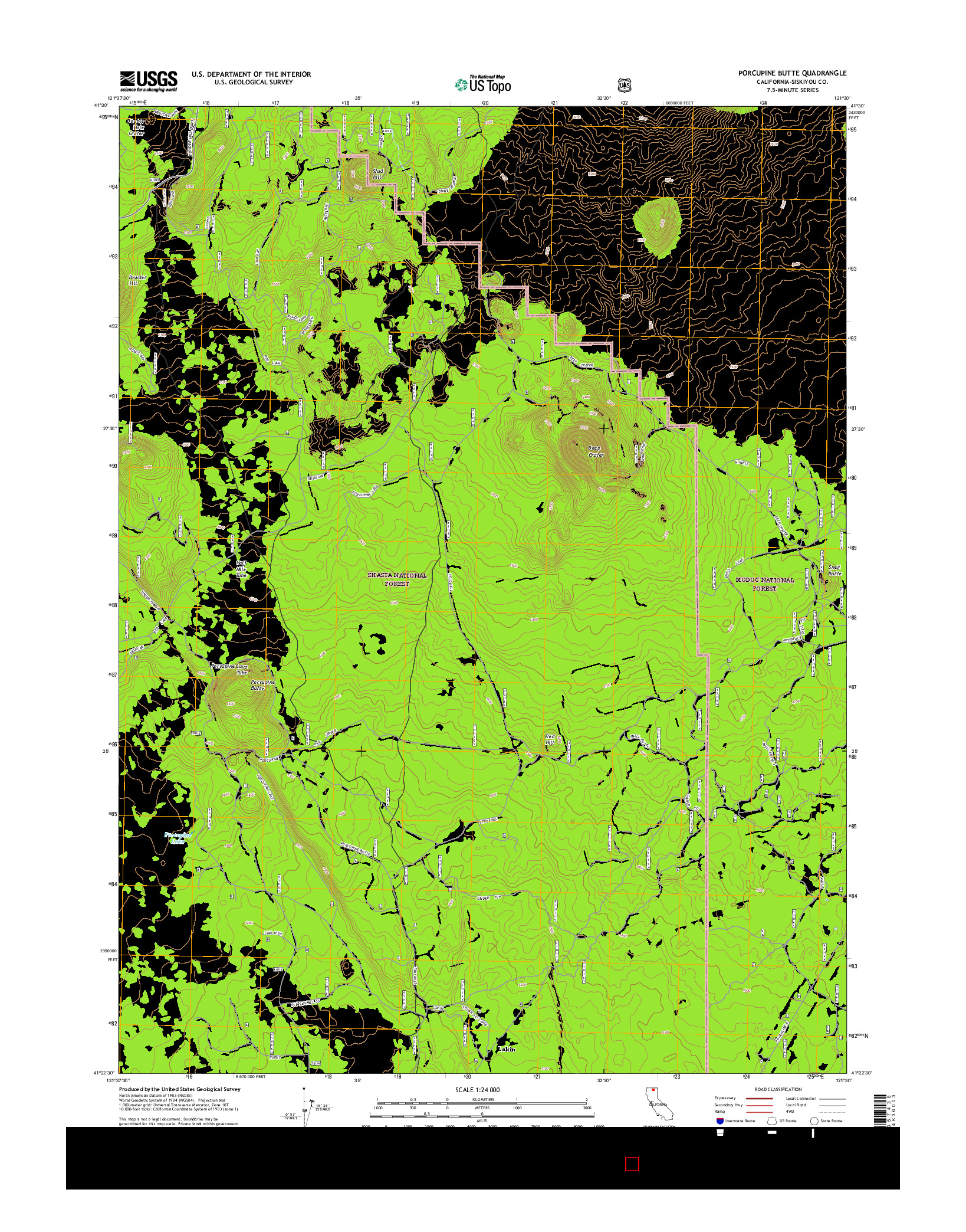 USGS US TOPO 7.5-MINUTE MAP FOR PORCUPINE BUTTE, CA 2015