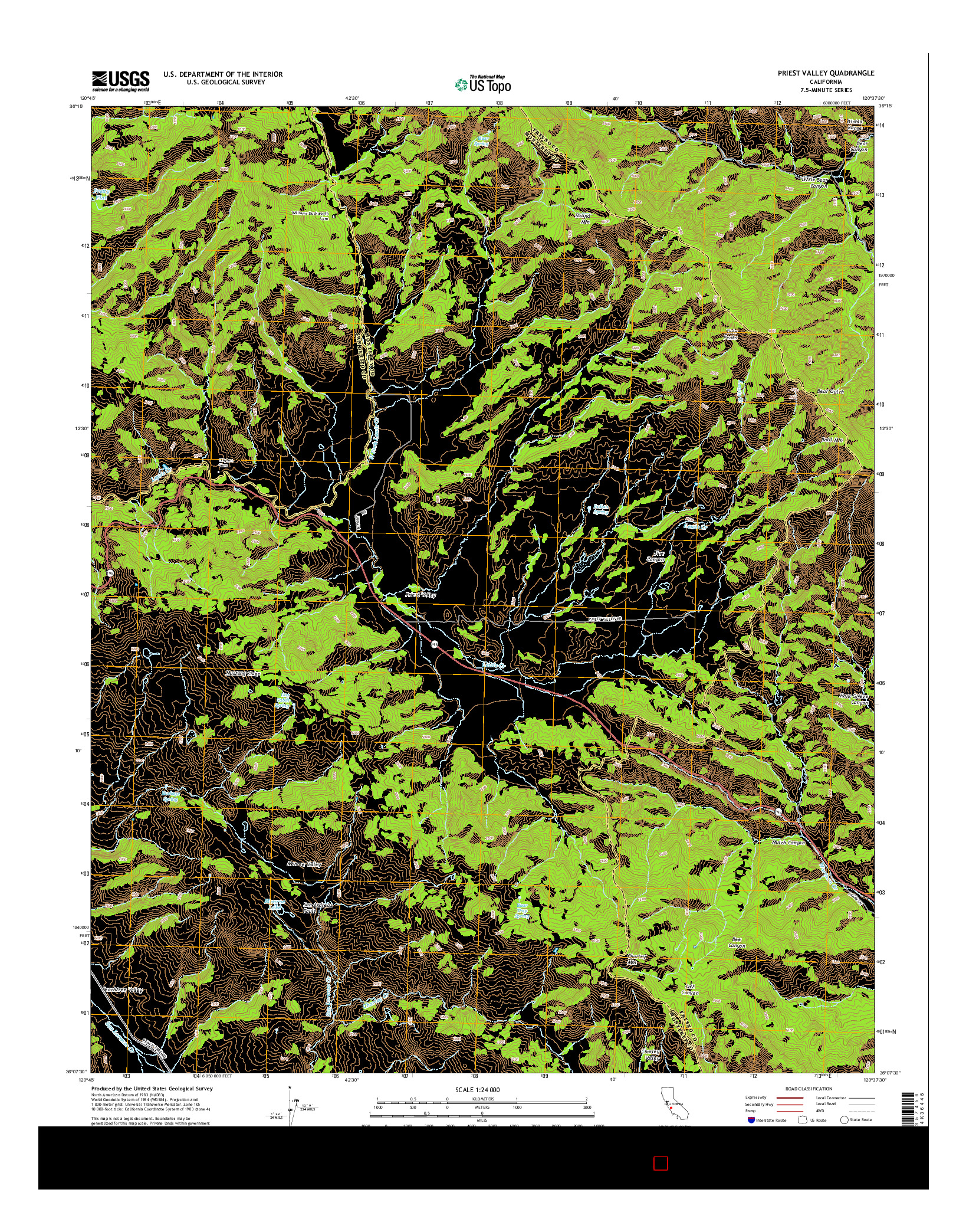 USGS US TOPO 7.5-MINUTE MAP FOR PRIEST VALLEY, CA 2015