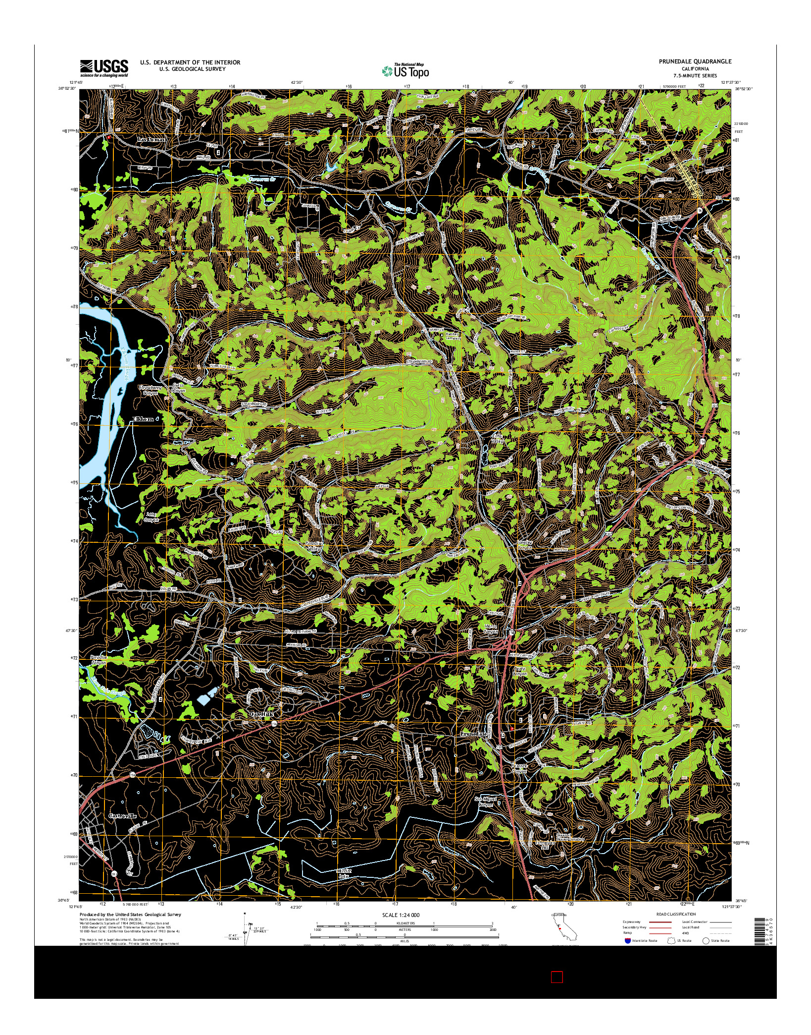 USGS US TOPO 7.5-MINUTE MAP FOR PRUNEDALE, CA 2015