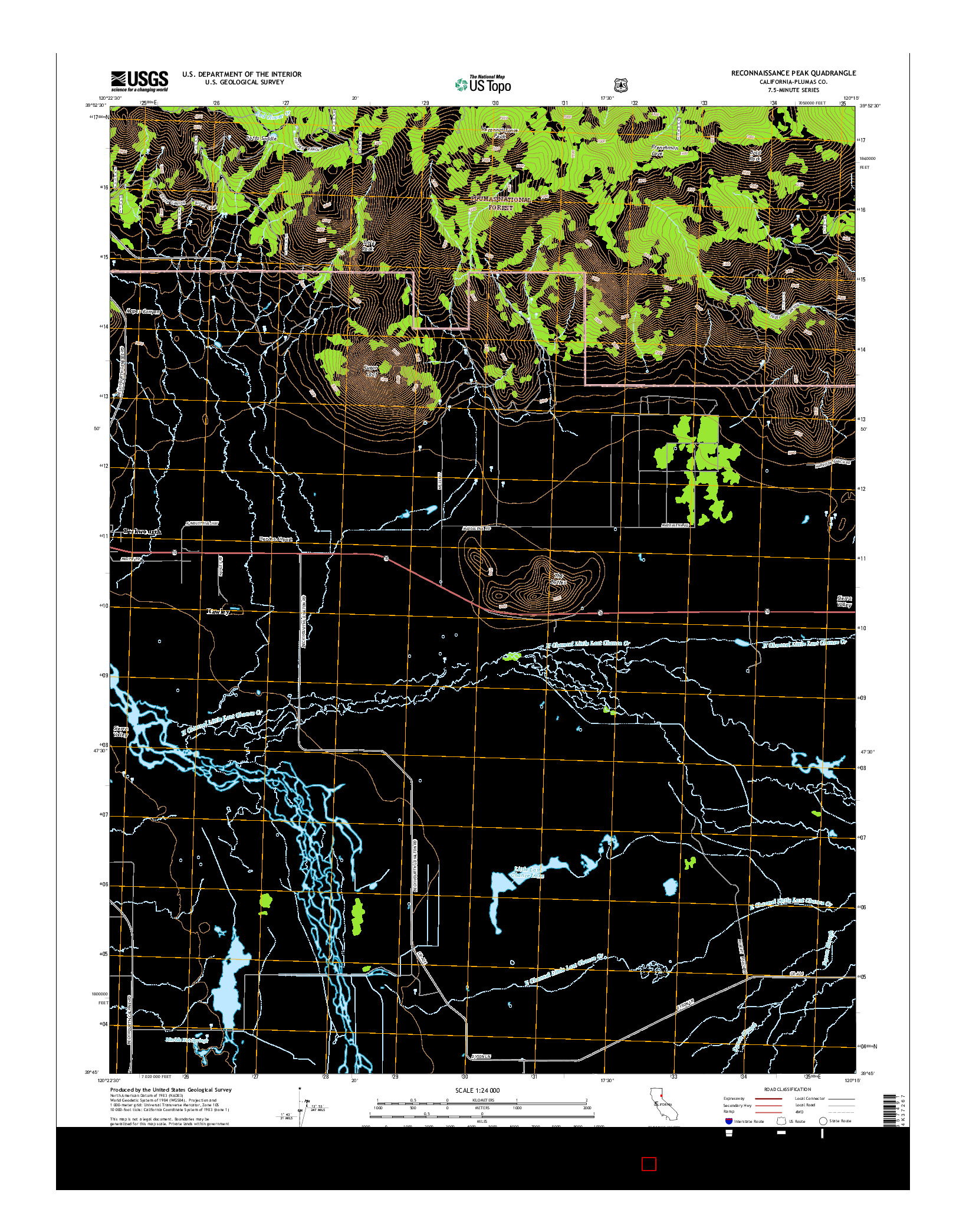 USGS US TOPO 7.5-MINUTE MAP FOR RECONNAISSANCE PEAK, CA 2015