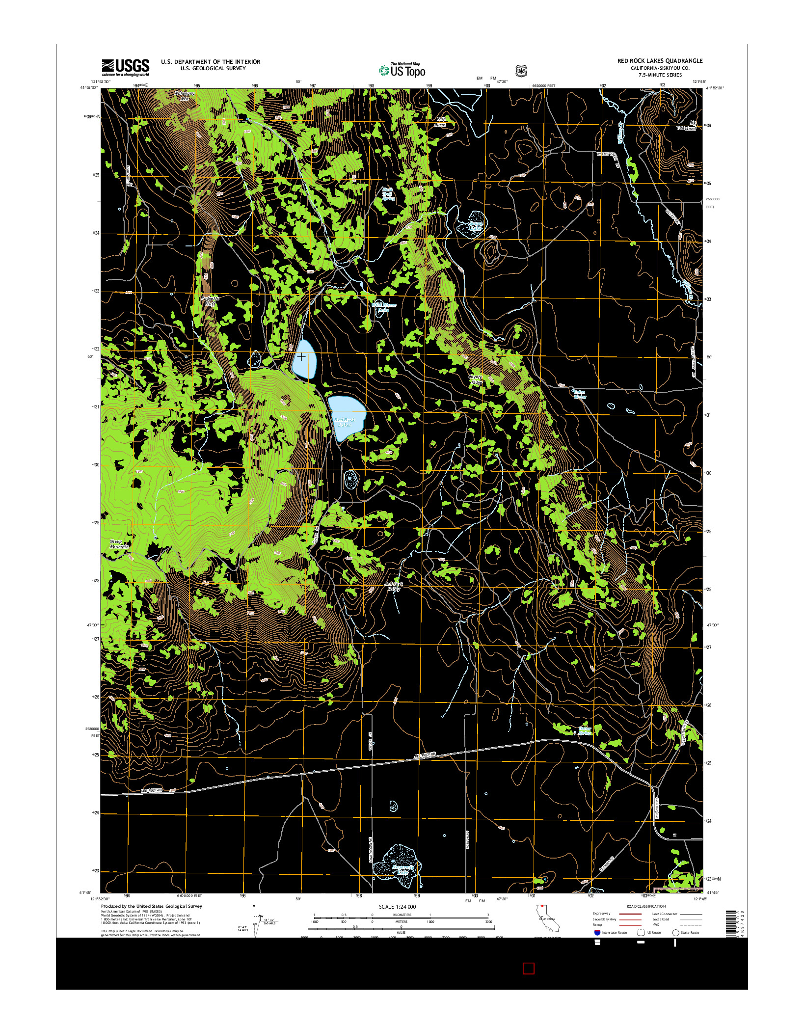 USGS US TOPO 7.5-MINUTE MAP FOR RED ROCK LAKES, CA 2015