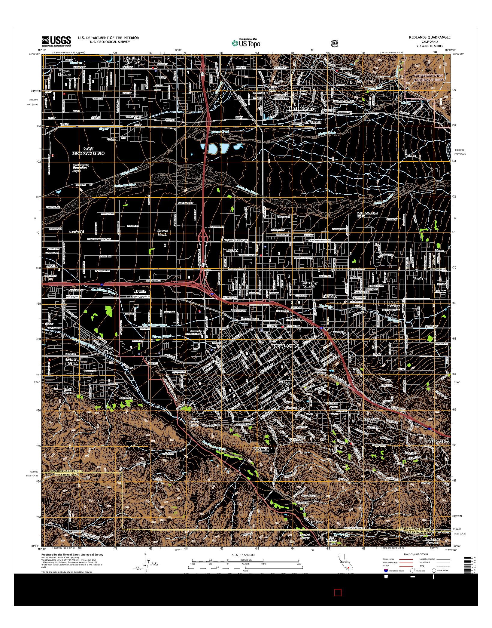 USGS US TOPO 7.5-MINUTE MAP FOR REDLANDS, CA 2015