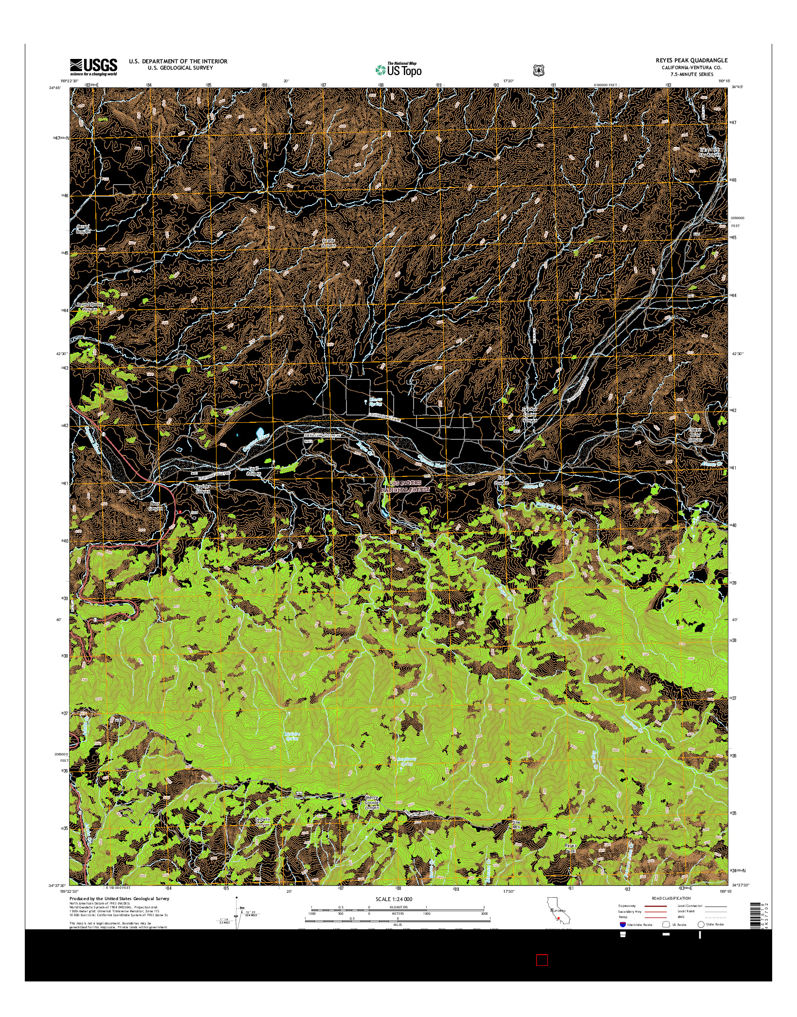 USGS US TOPO 7.5-MINUTE MAP FOR REYES PEAK, CA 2015