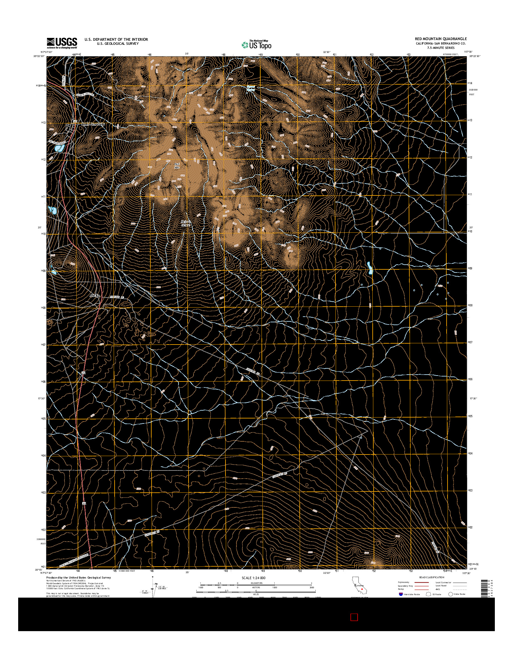 USGS US TOPO 7.5-MINUTE MAP FOR RED MOUNTAIN, CA 2015