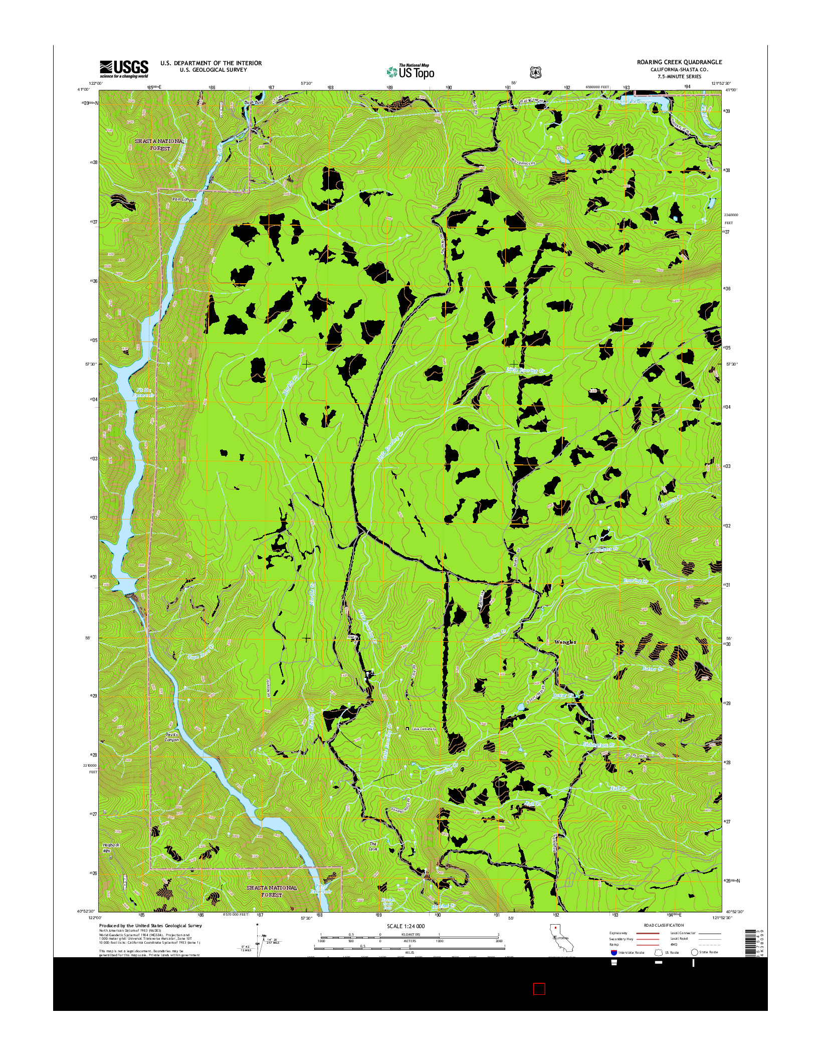 USGS US TOPO 7.5-MINUTE MAP FOR ROARING CREEK, CA 2015