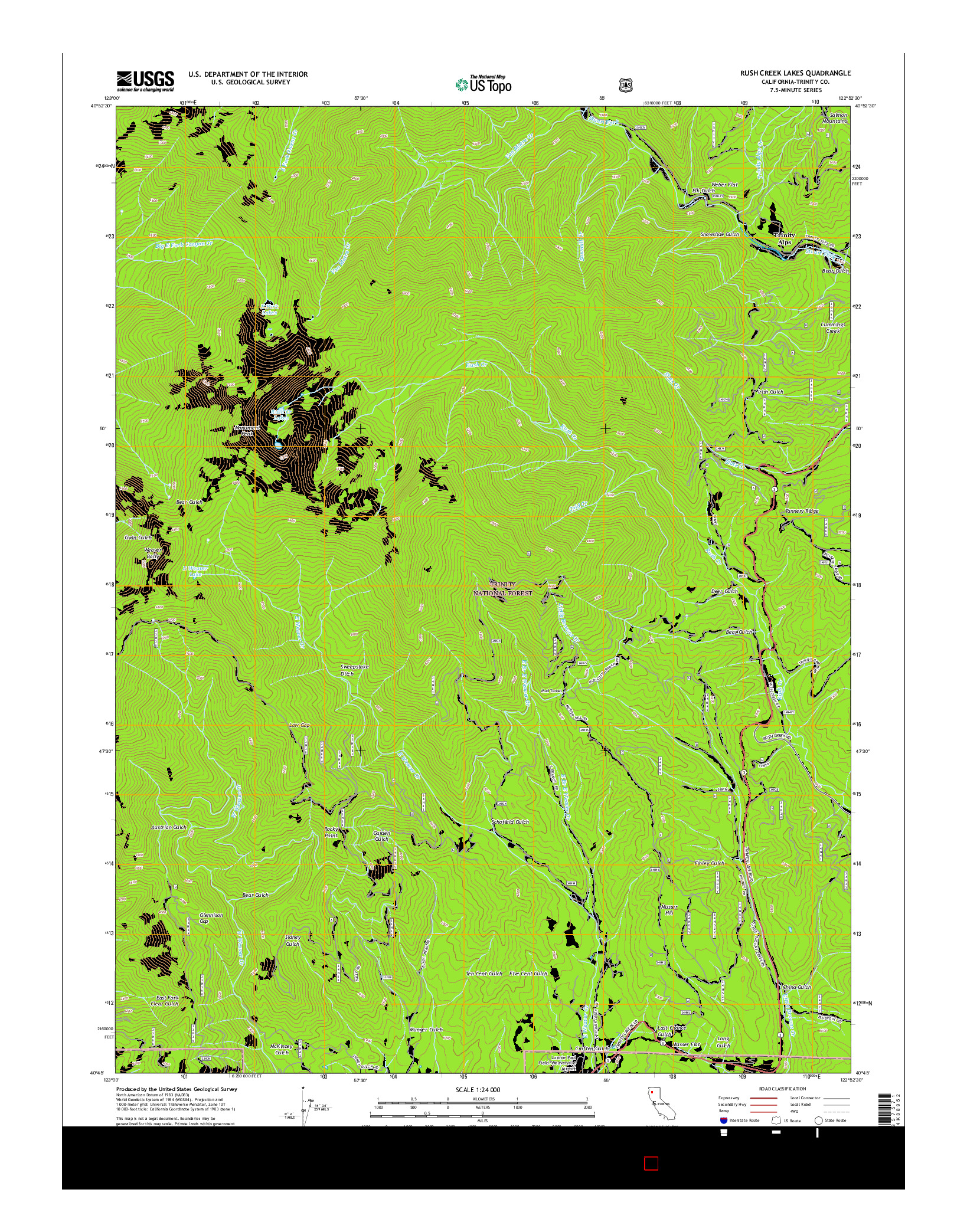 USGS US TOPO 7.5-MINUTE MAP FOR RUSH CREEK LAKES, CA 2015