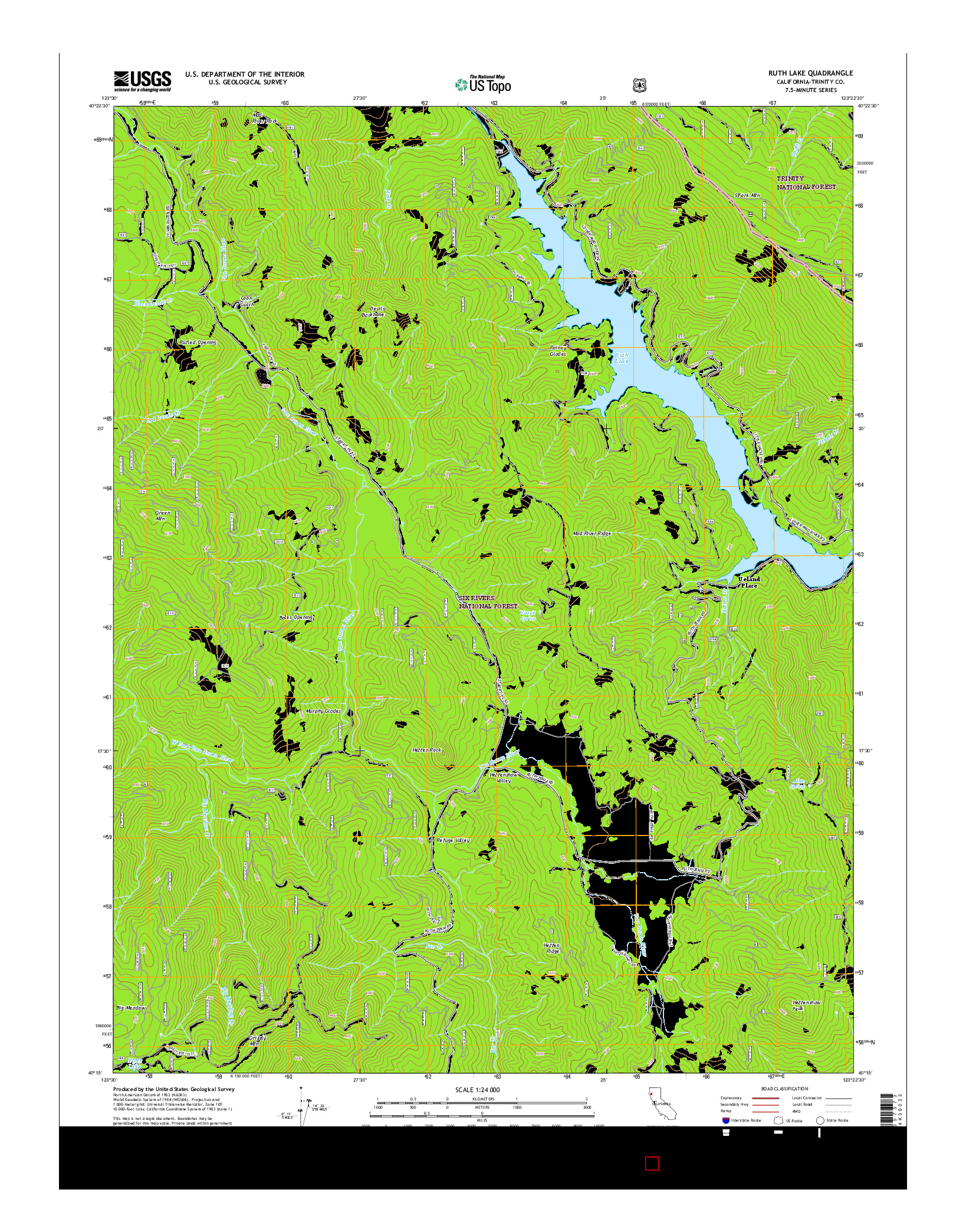 USGS US TOPO 7.5-MINUTE MAP FOR RUTH LAKE, CA 2015