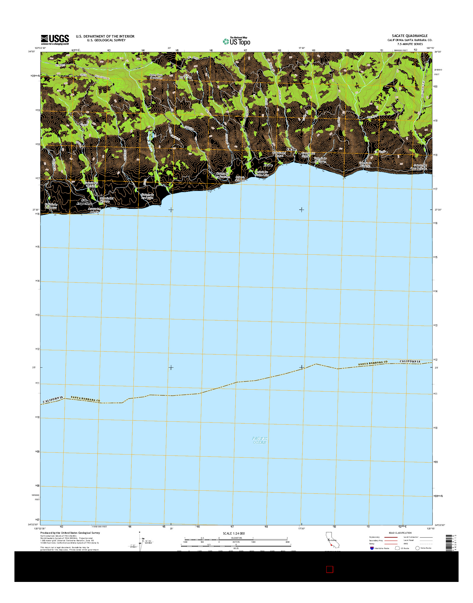 USGS US TOPO 7.5-MINUTE MAP FOR SACATE, CA 2015