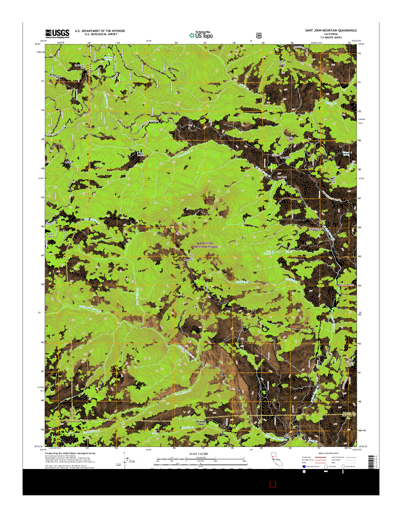 USGS US TOPO 7.5-MINUTE MAP FOR SAINT JOHN MOUNTAIN, CA 2015
